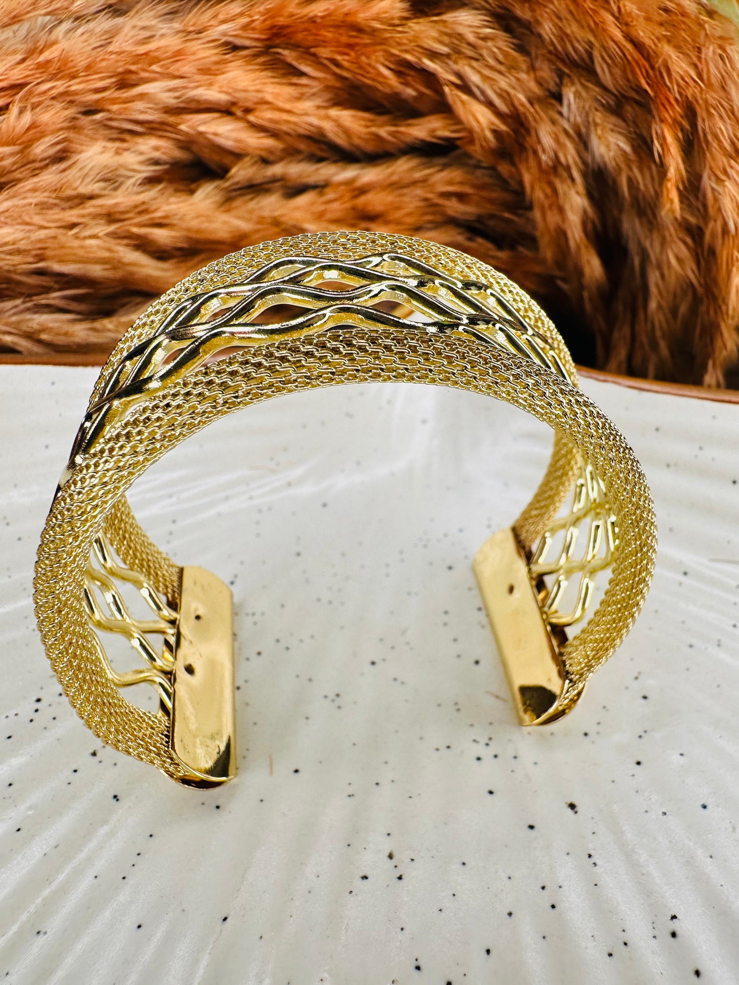Wavy Gold Cuff Bracelet for Women – Statement Adjustable Bangle