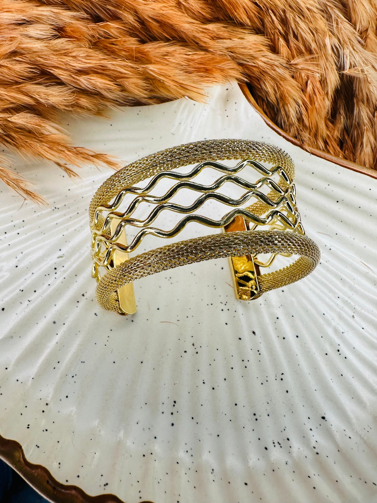 Wavy Gold Cuff Bracelet for Women – Statement Adjustable Bangle