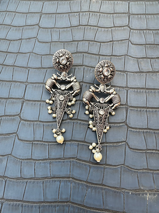 Ethnic Oxidised Silver Pearl Earrings – Bold German Silver