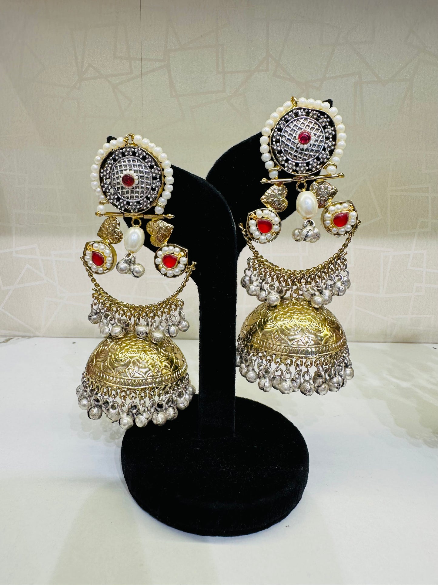 Big Oxidised Jhumka Earrings with Pearls – Heybae Jewelry