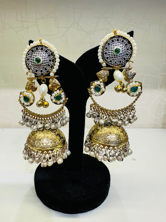 Big Oxidised Jhumka Earrings with Pearls – Heybae Jewelry