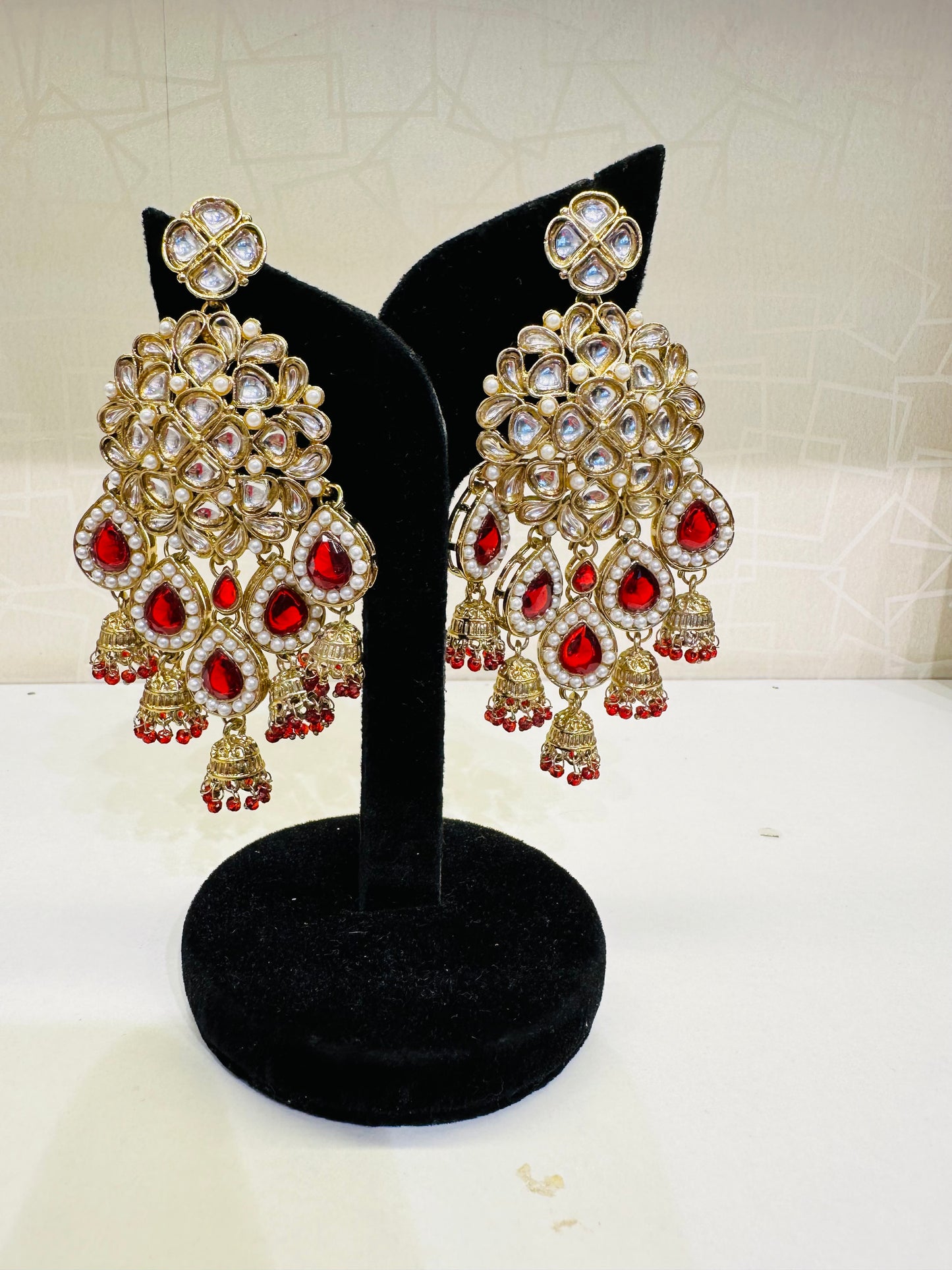 Green Stone & Pearl Bridal Earrings – Heybae Statement Jhumkas
