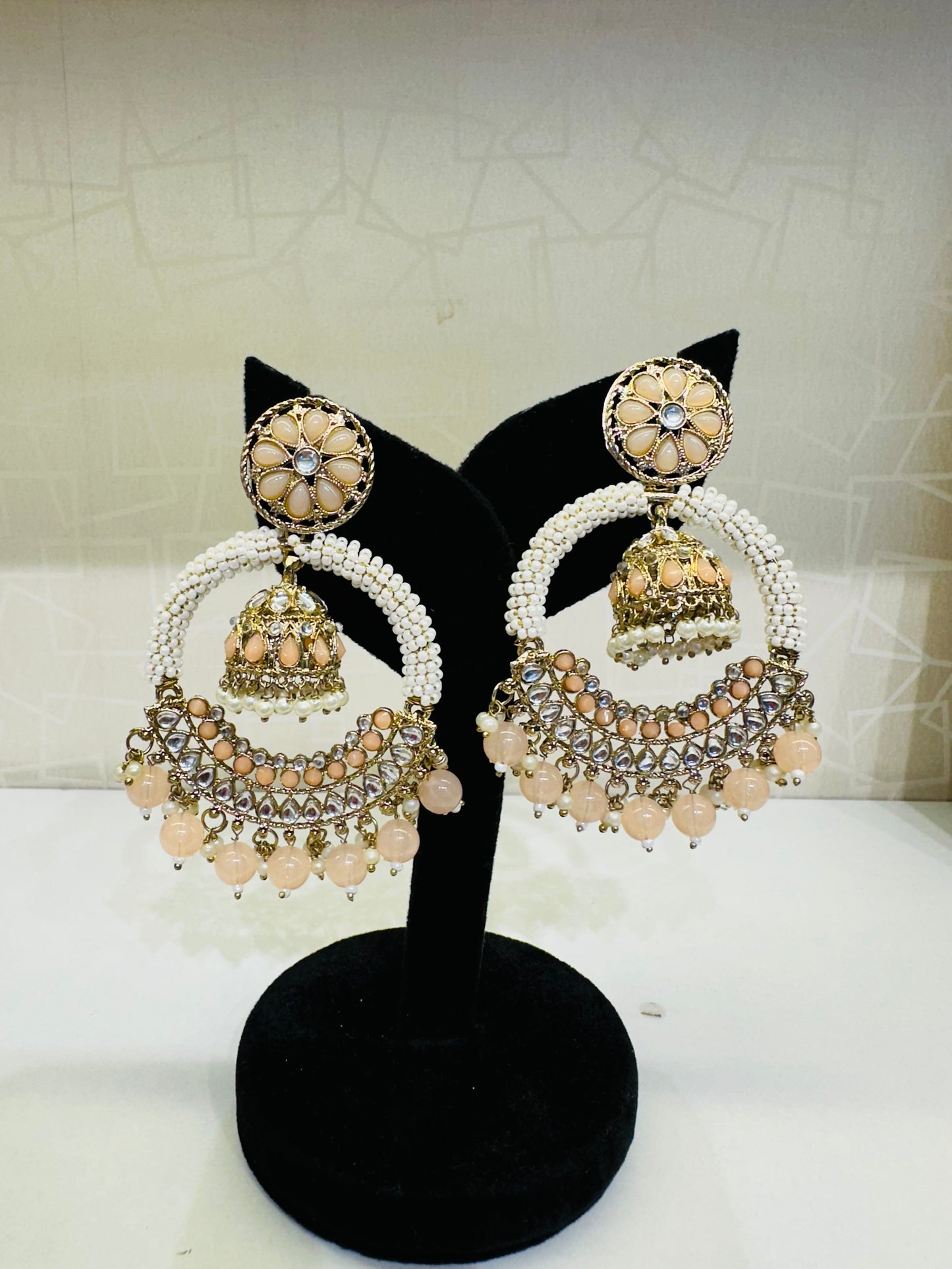 Peach & White Kundan Bridal Jhumka Earrings – Heybae Jewelry