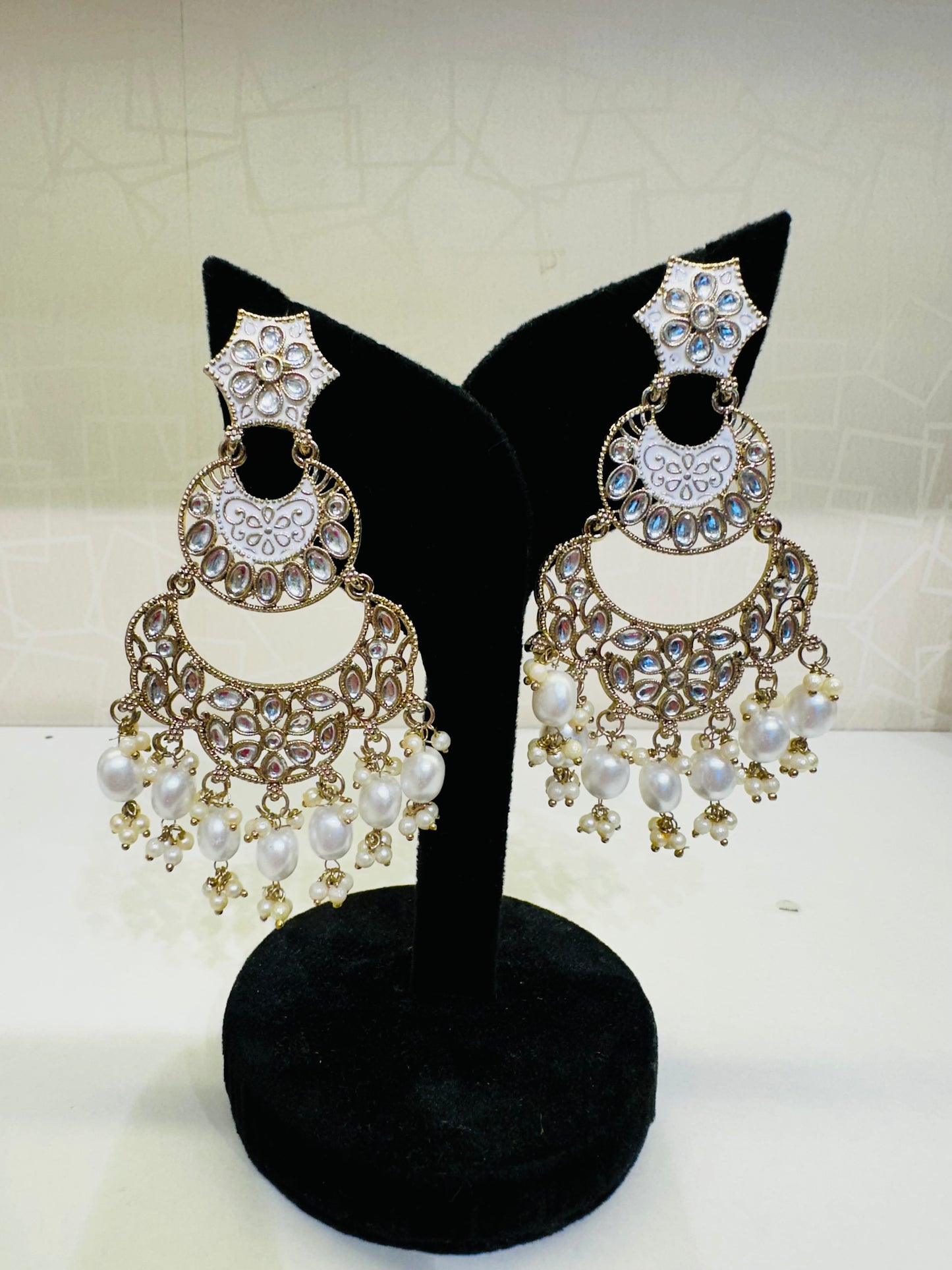 White Kundan & Pearl Bridal Chandbali Earrings – Heybae Jewelry