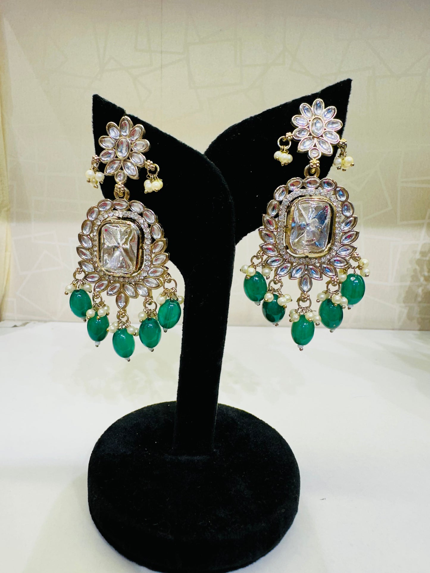 Green Stone & Pearl Bridal Earrings – Heybae Statement Jhumkas
