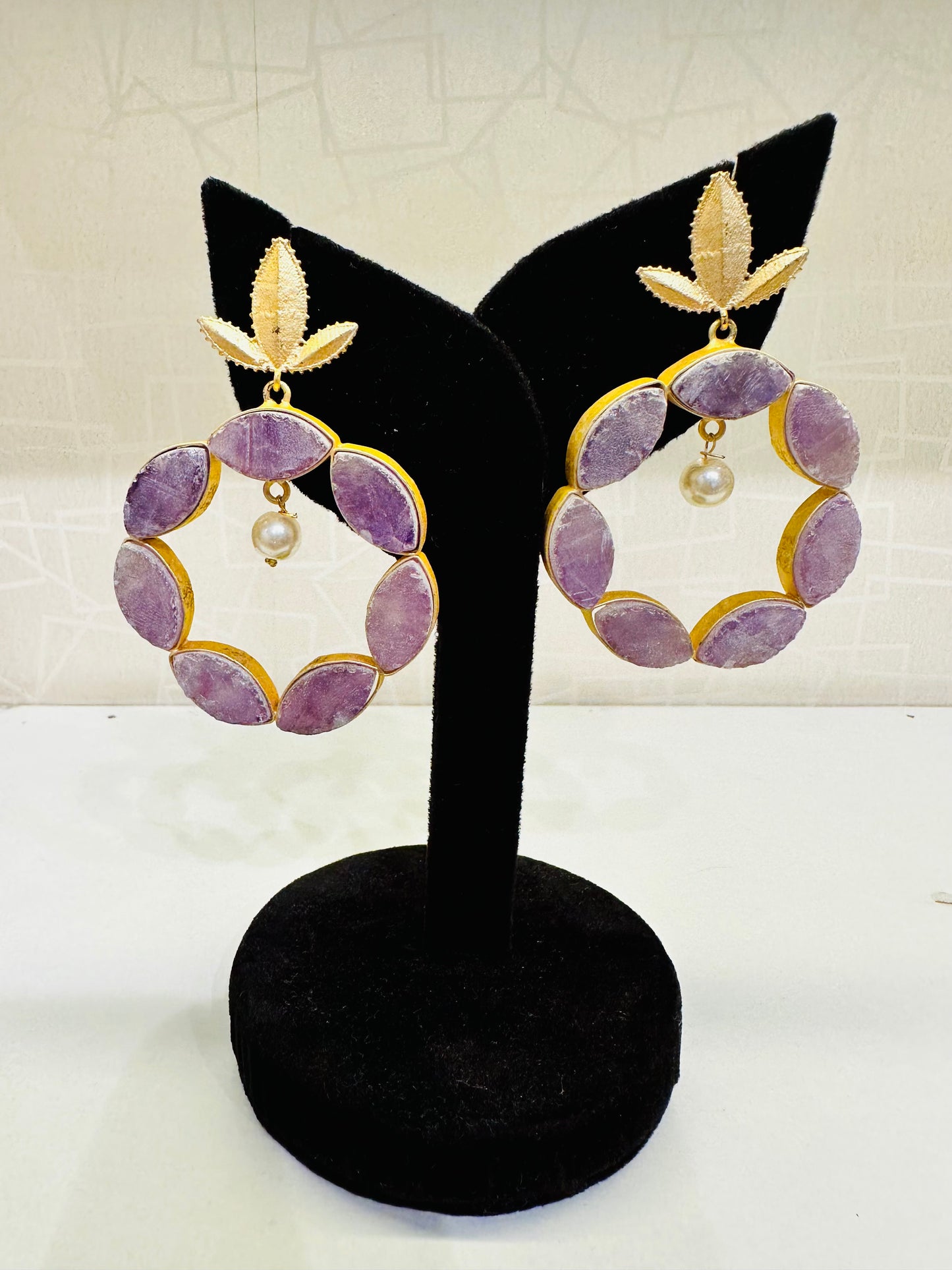 Lavender Stone Pearl Drop Statement Earrings – Heybae