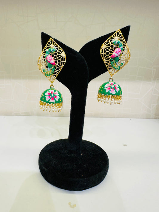 Blue Enamel Kundan Jhumka Earrings – Heybae Ethnic Jewelry