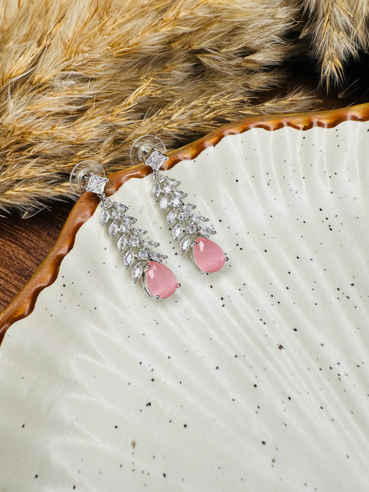 Pink Stone AD Drop Earrings – Heybae Elegant Party Jewelry