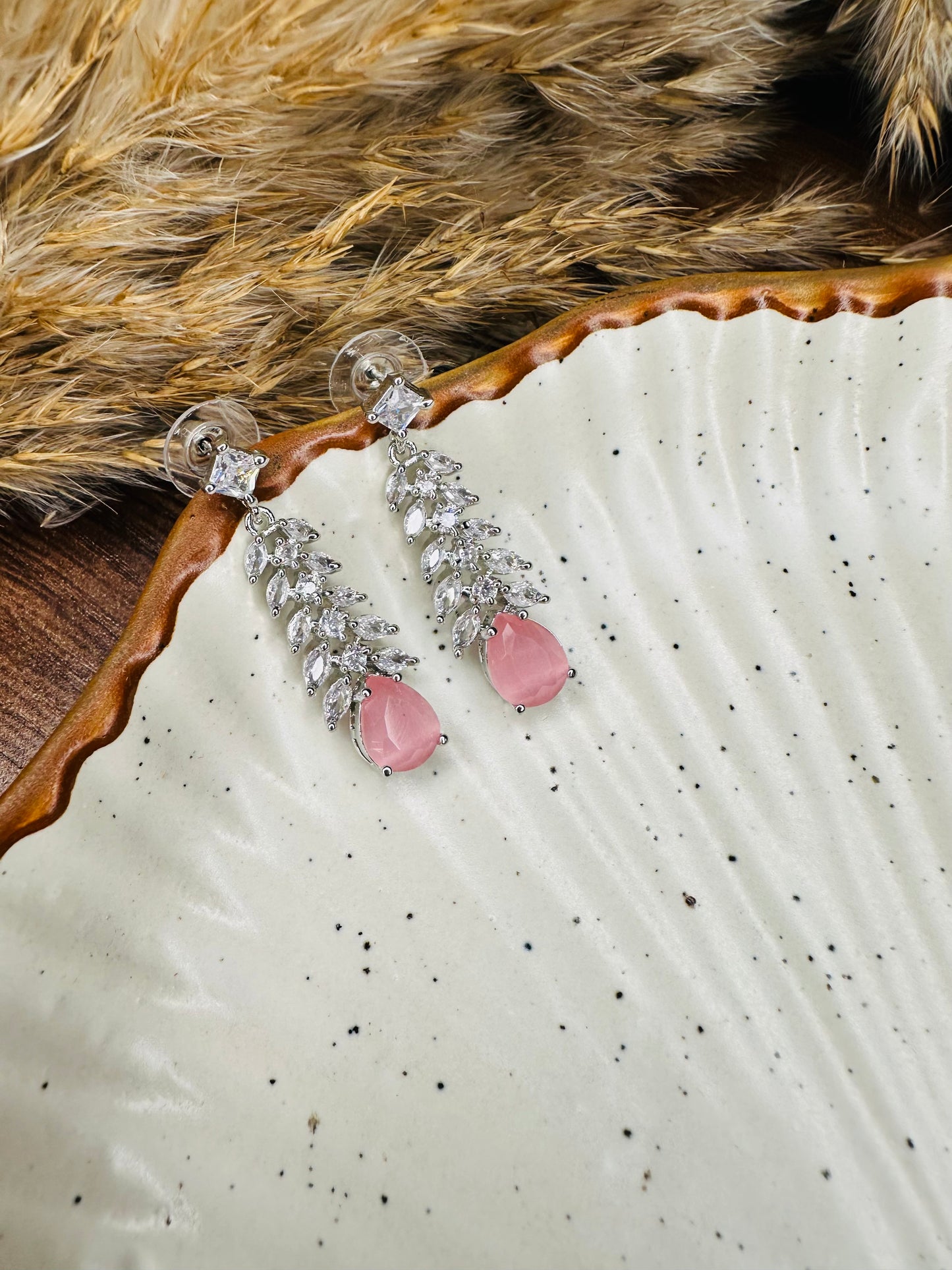 Pink Stone AD Drop Earrings – Heybae Elegant Party Jewelry