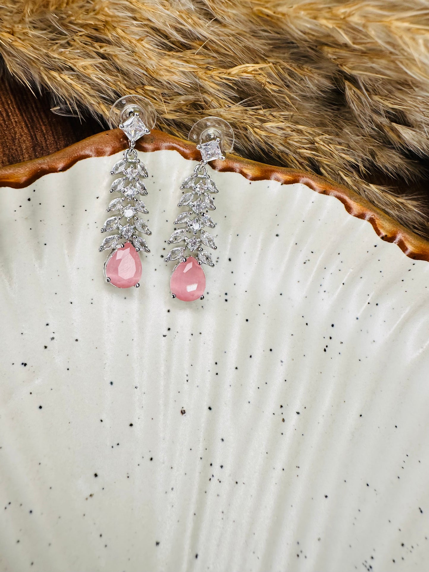 Pink Stone AD Drop Earrings – Heybae Elegant Party Jewelry