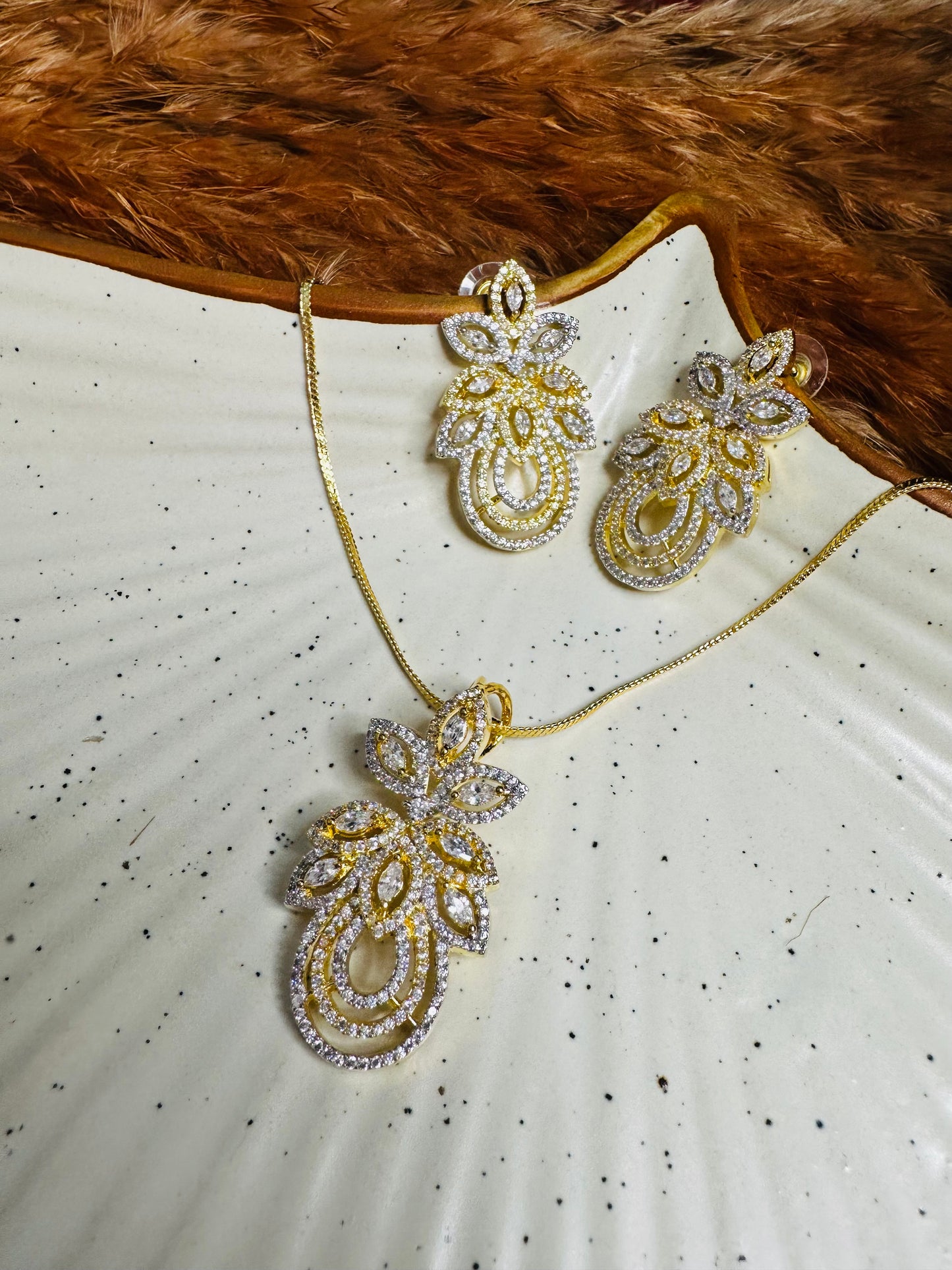 Gold & Silver Dual Tone Necklace & Earrings Set – Party Wear