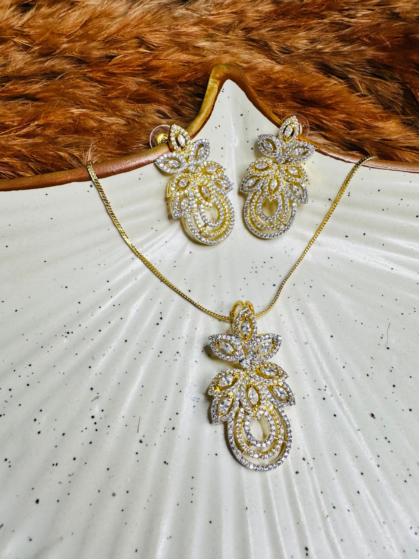 Gold & Silver Dual Tone Necklace & Earrings Set – Party Wear