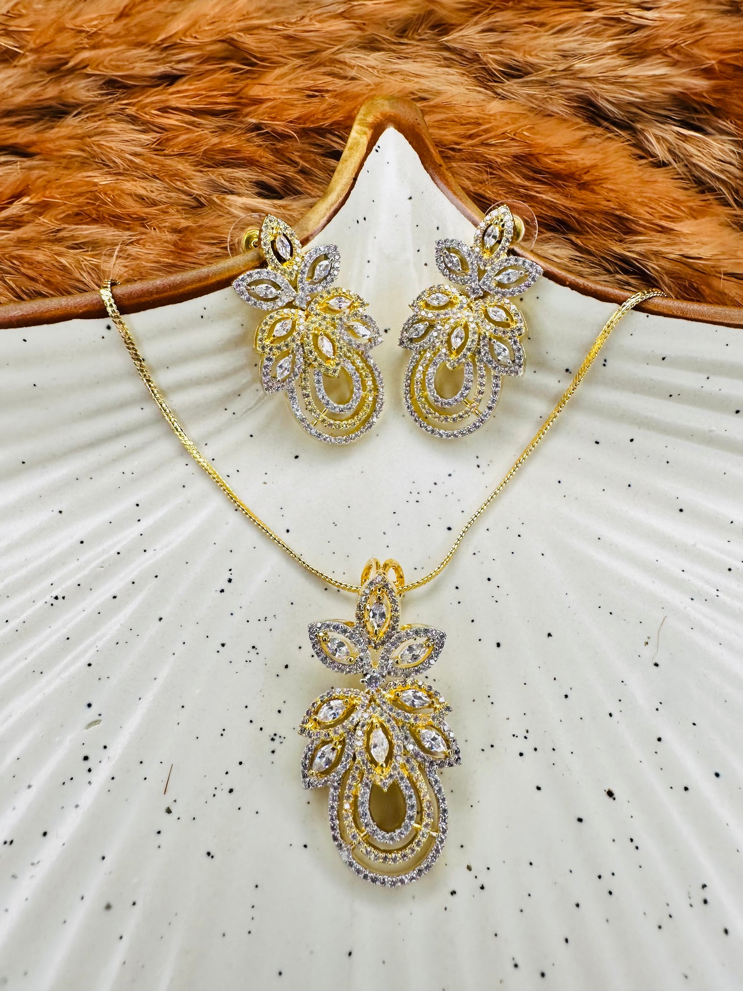 Gold & Silver Dual Tone Necklace & Earrings Set – Party Wear