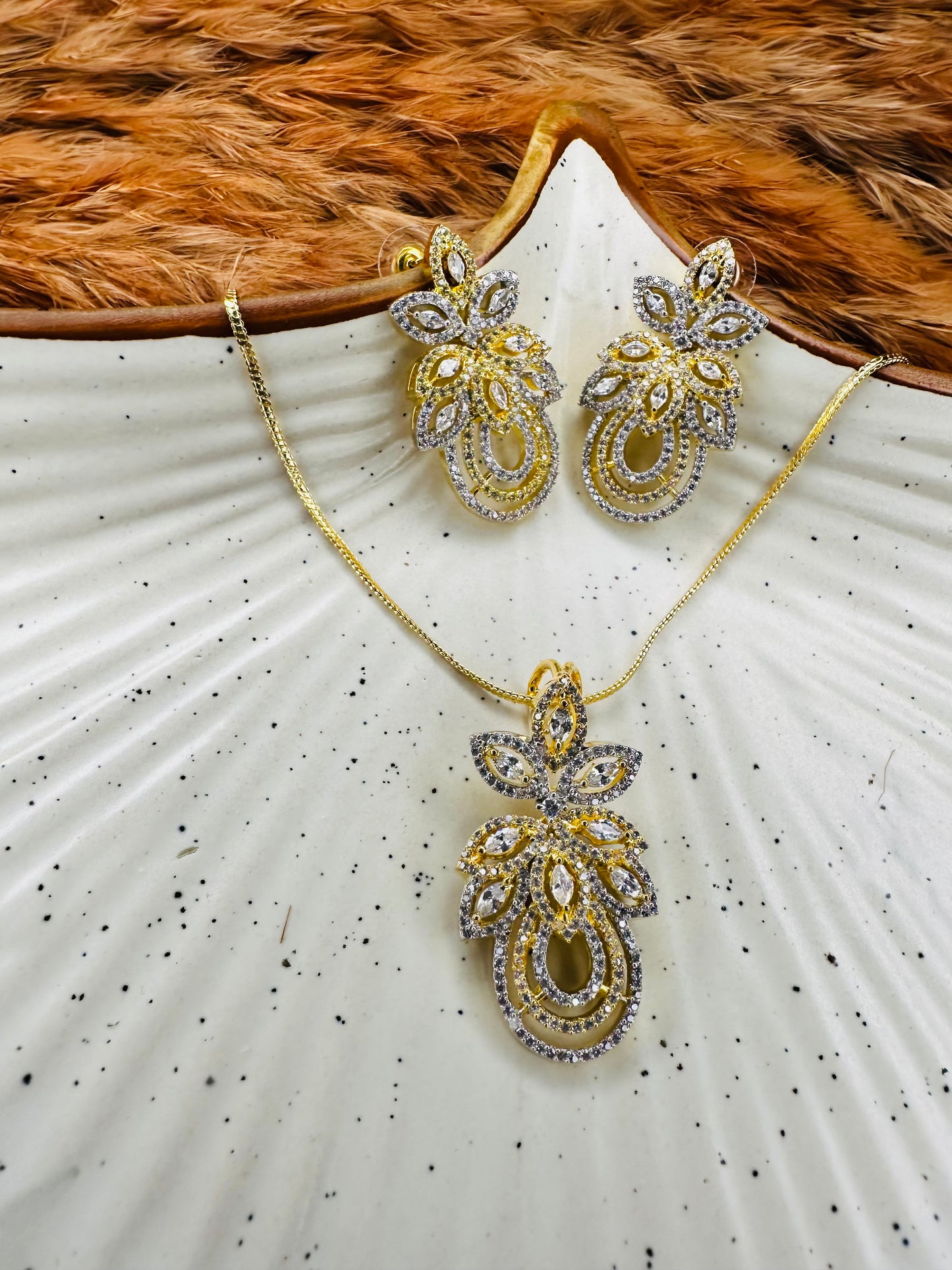 Gold & Silver Dual Tone Necklace & Earrings Set – Party Wear