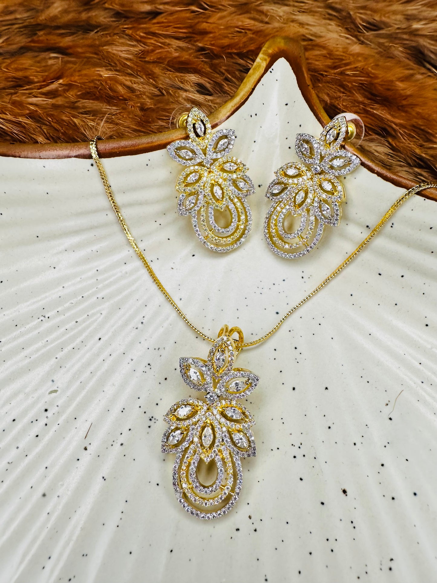 Gold & Silver Dual Tone Necklace & Earrings Set – Party Wear