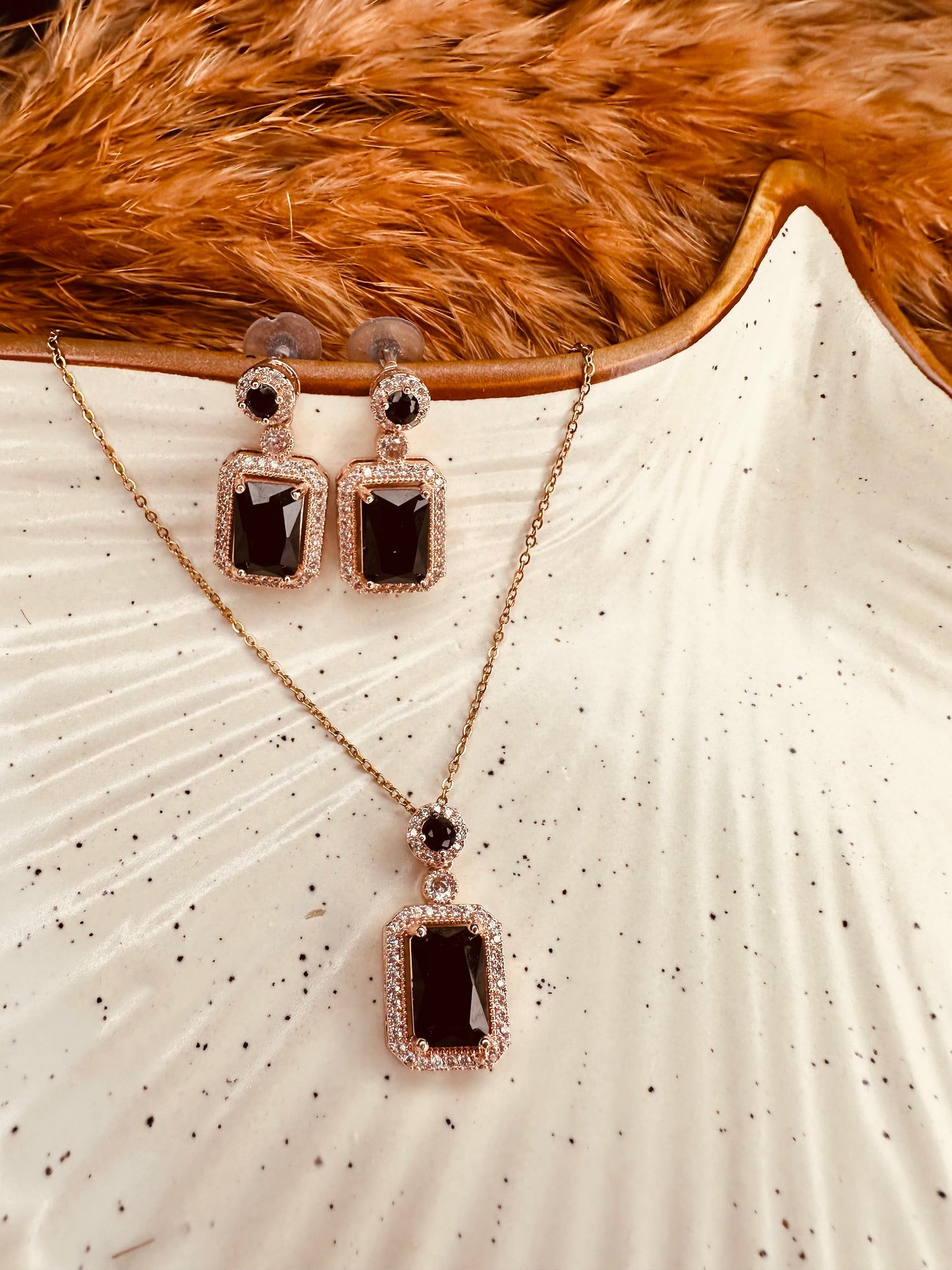 HeyBae Black AD Square Pendant & Earrings Set | Ethnic Wear
