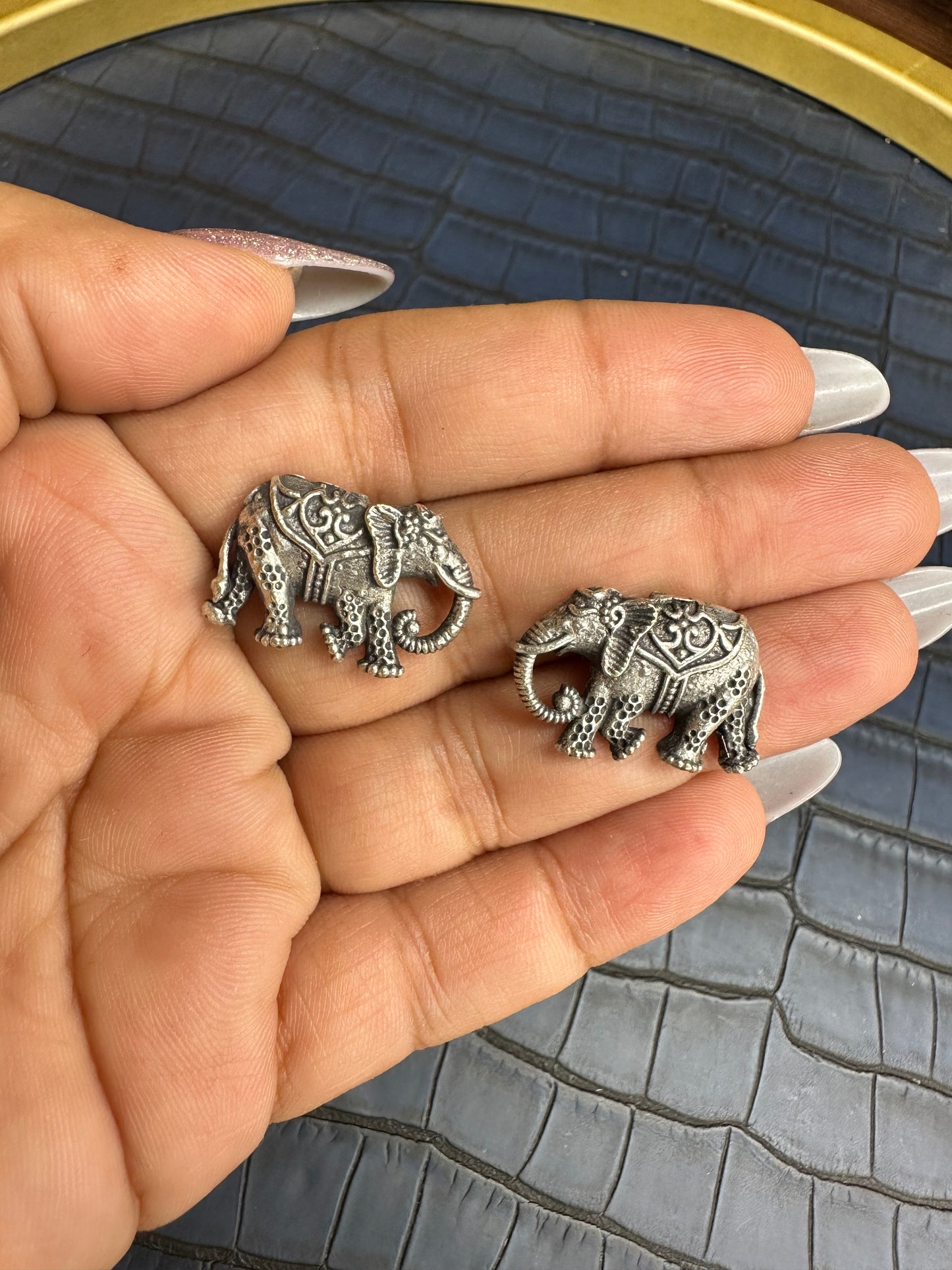 Oxidised Elephant Stud Earrings – Tribal German Silver Statement