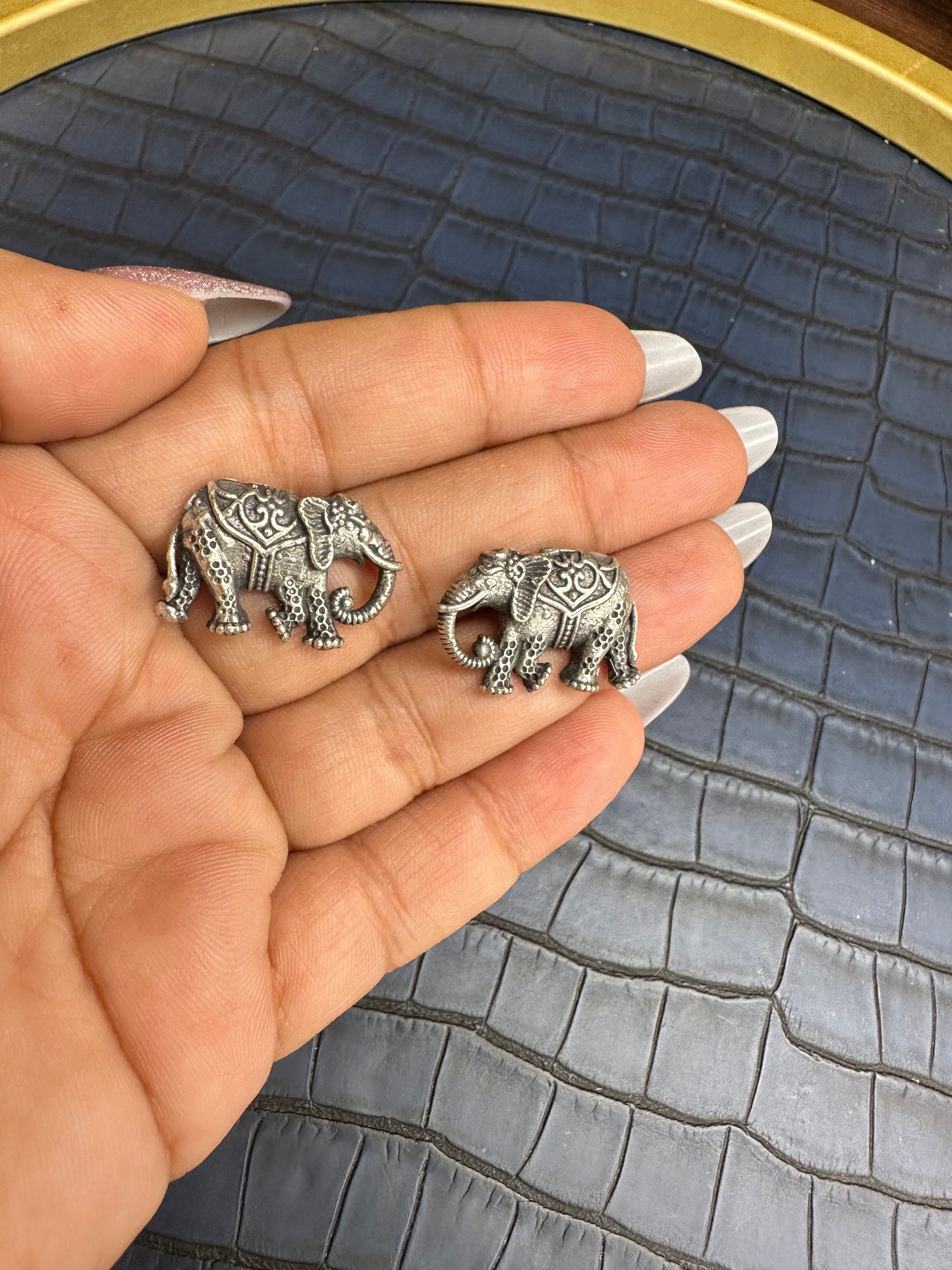 Oxidised Elephant Stud Earrings – Tribal German Silver Statement