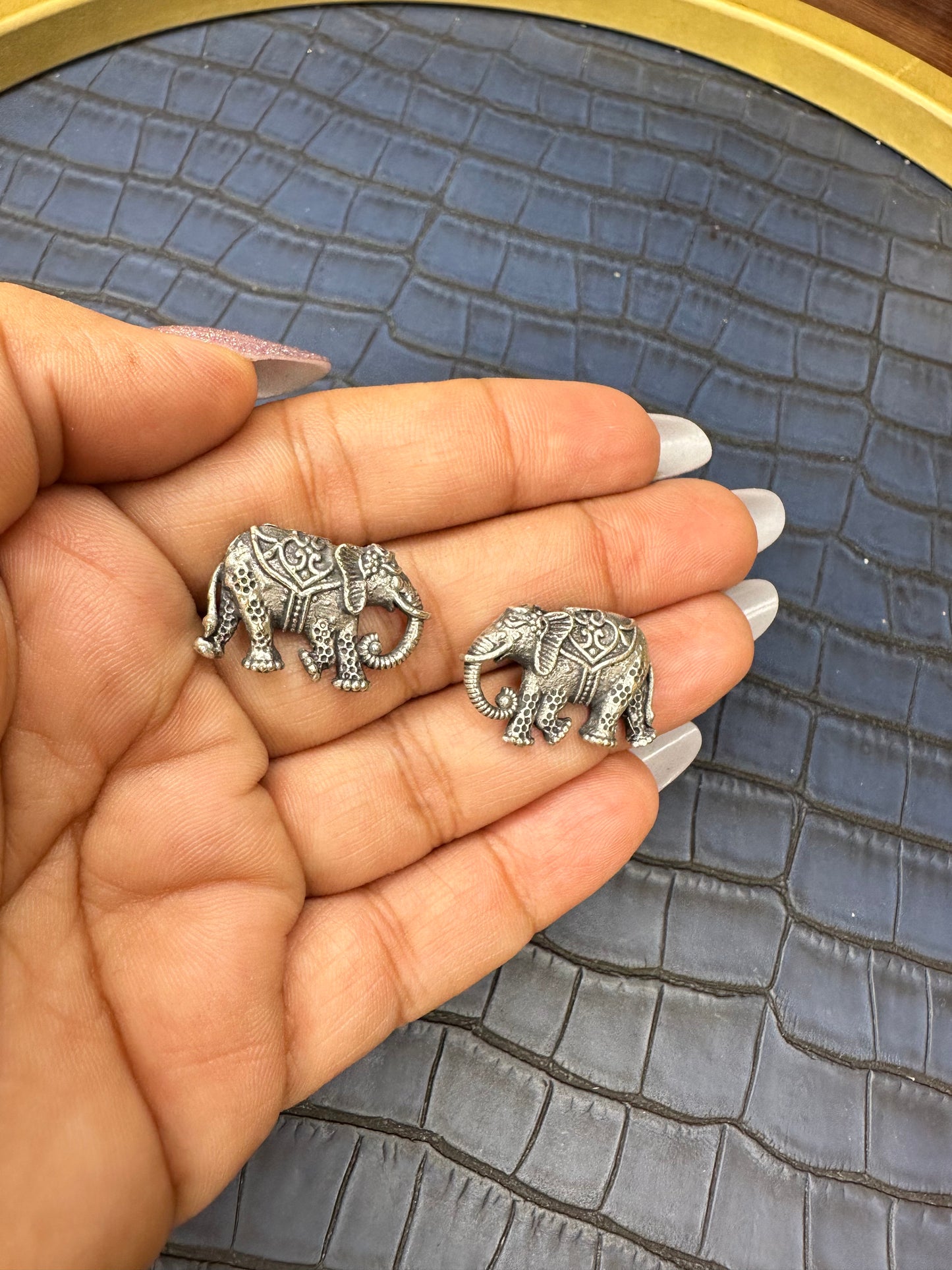 Oxidised Elephant Stud Earrings – Tribal German Silver Statement