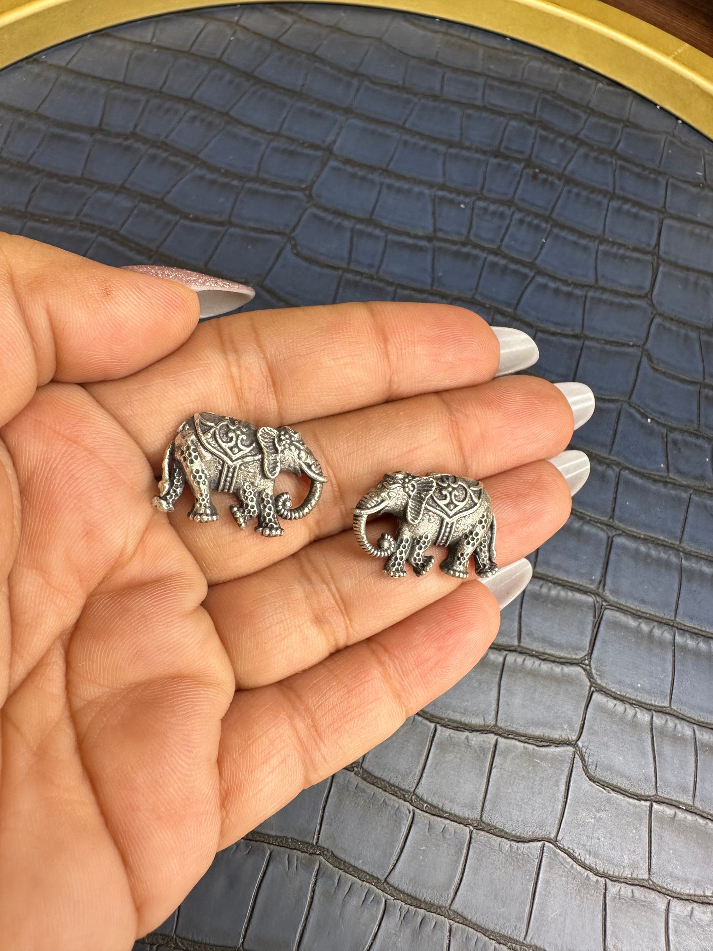 Oxidised Elephant Stud Earrings – Tribal German Silver Statement