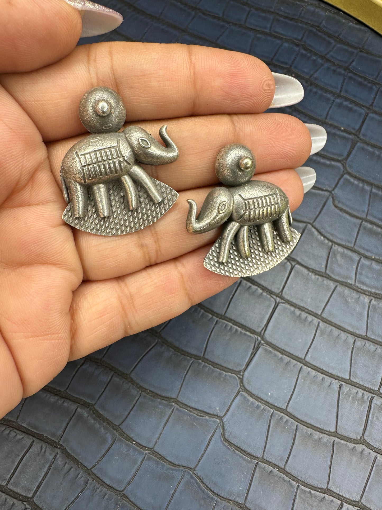 Oxidised Elephant Stud Earrings – Tribal German Silver Statement