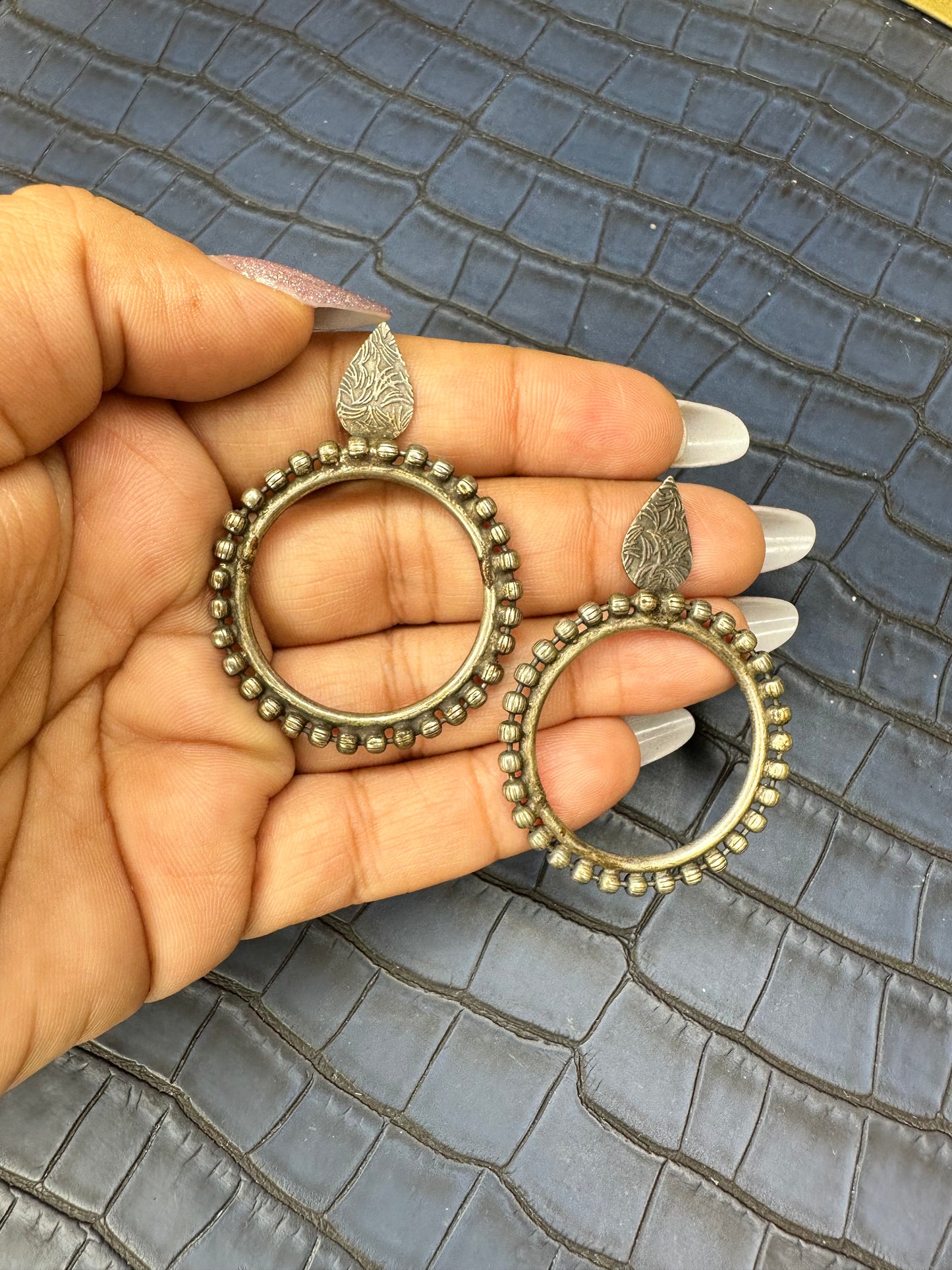 HeyBae Oxidised Circle Stud Earrings - Brass, Heavy Quality, Lightweight