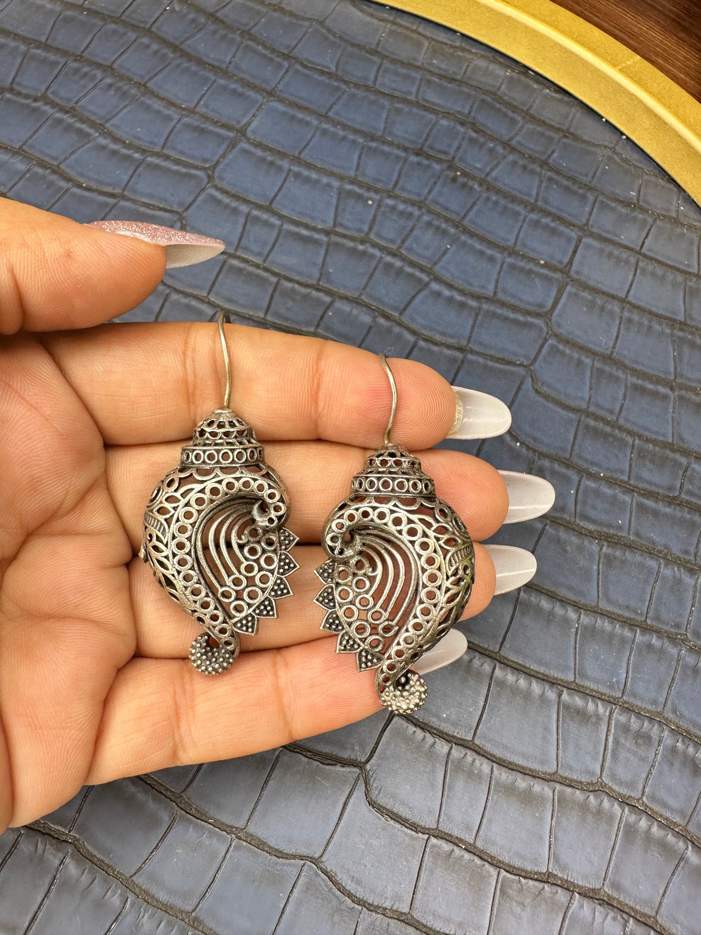 HeyBae Oxidised Sea Shell (Shank) Stud Earrings - Brass, Heavy Quality, Lightweight