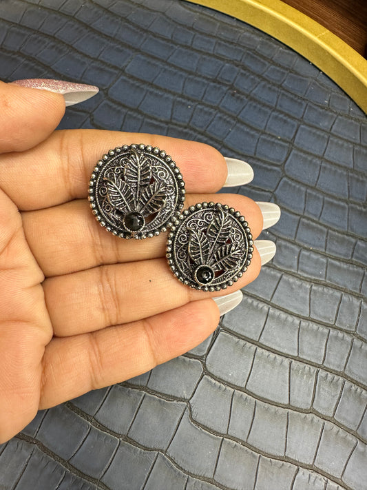 HeyBae Oxidised Brass Stud Earrings - Heavy Quality, Lightweight