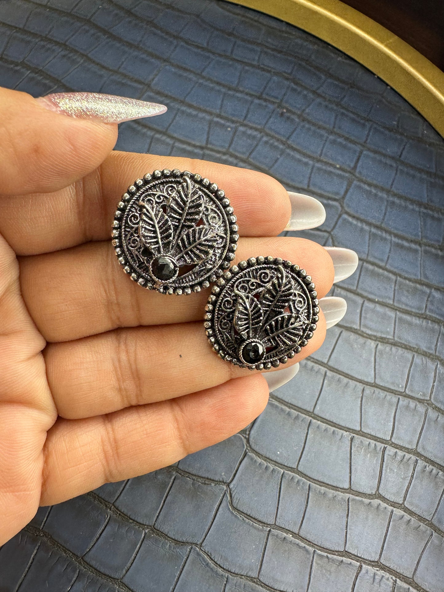 HeyBae Oxidised Brass Stud Earrings - Heavy Quality, Lightweight