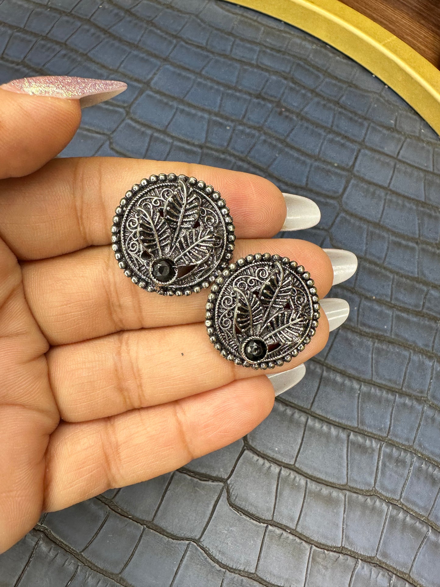 HeyBae Oxidised Brass Stud Earrings - Heavy Quality, Lightweight