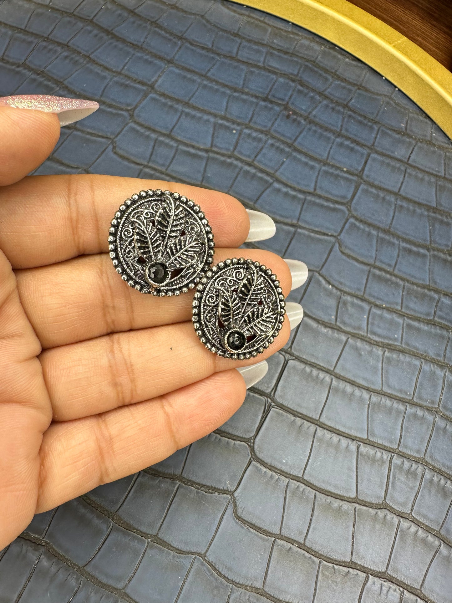 HeyBae Oxidised Brass Stud Earrings - Heavy Quality, Lightweight