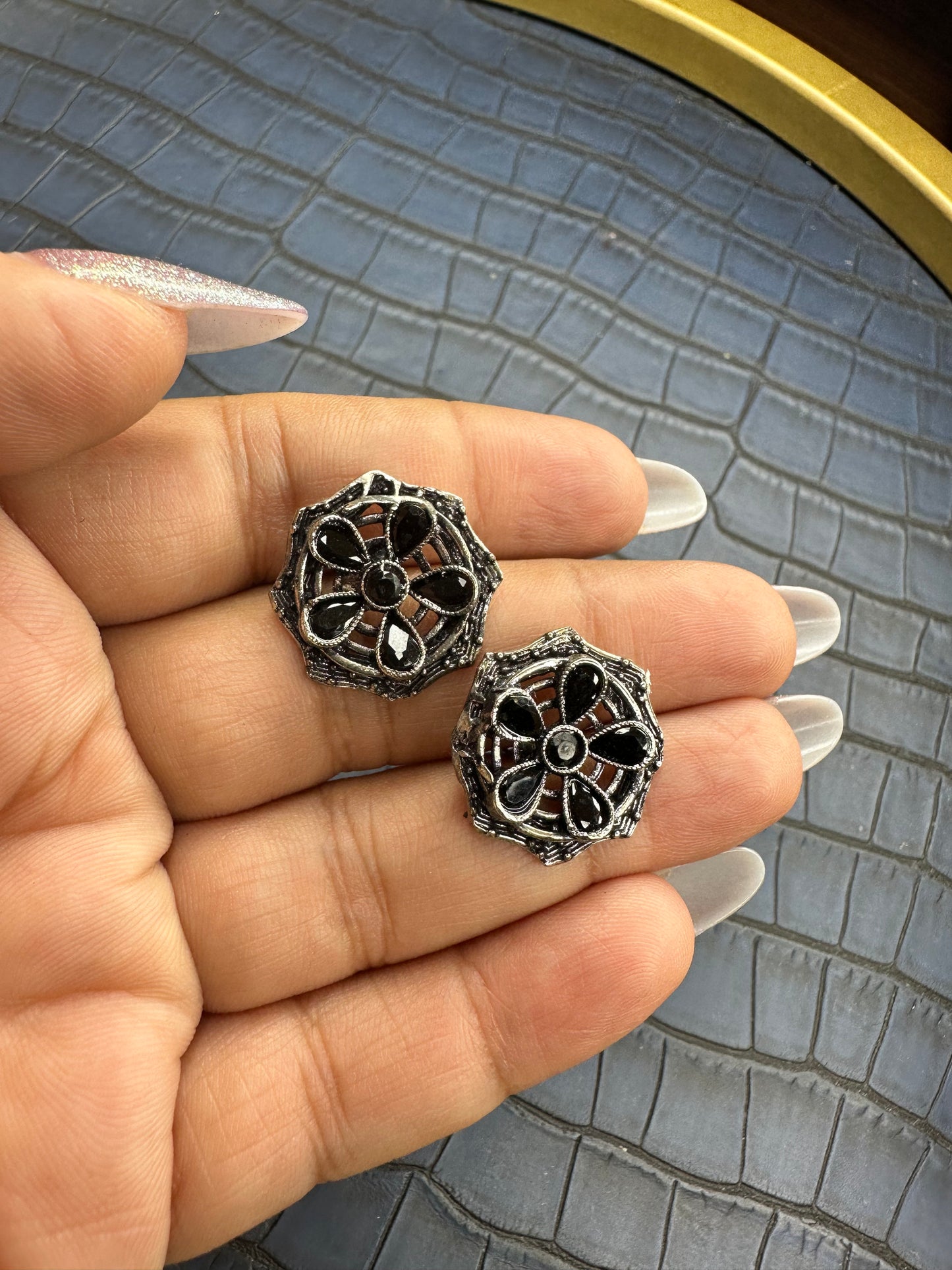 HeyBae Oxidised Brass Stud Earrings - Heavy Quality, Lightweight