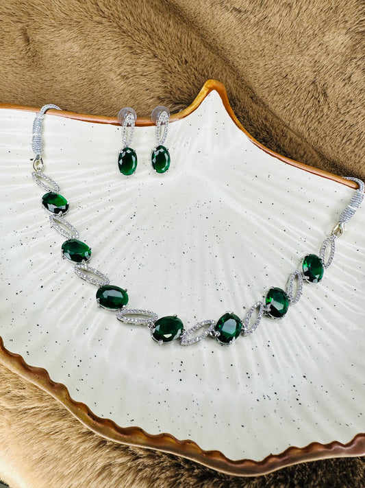 Red Stone & Diamond Necklace Earrings Set – Bridal Jewelry