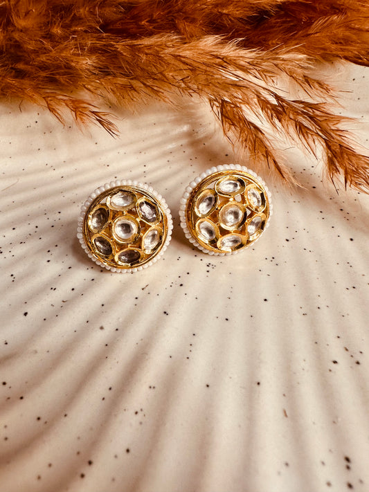 HeyBae Kundan & Pearl Big Stud Earrings – Gold Plated