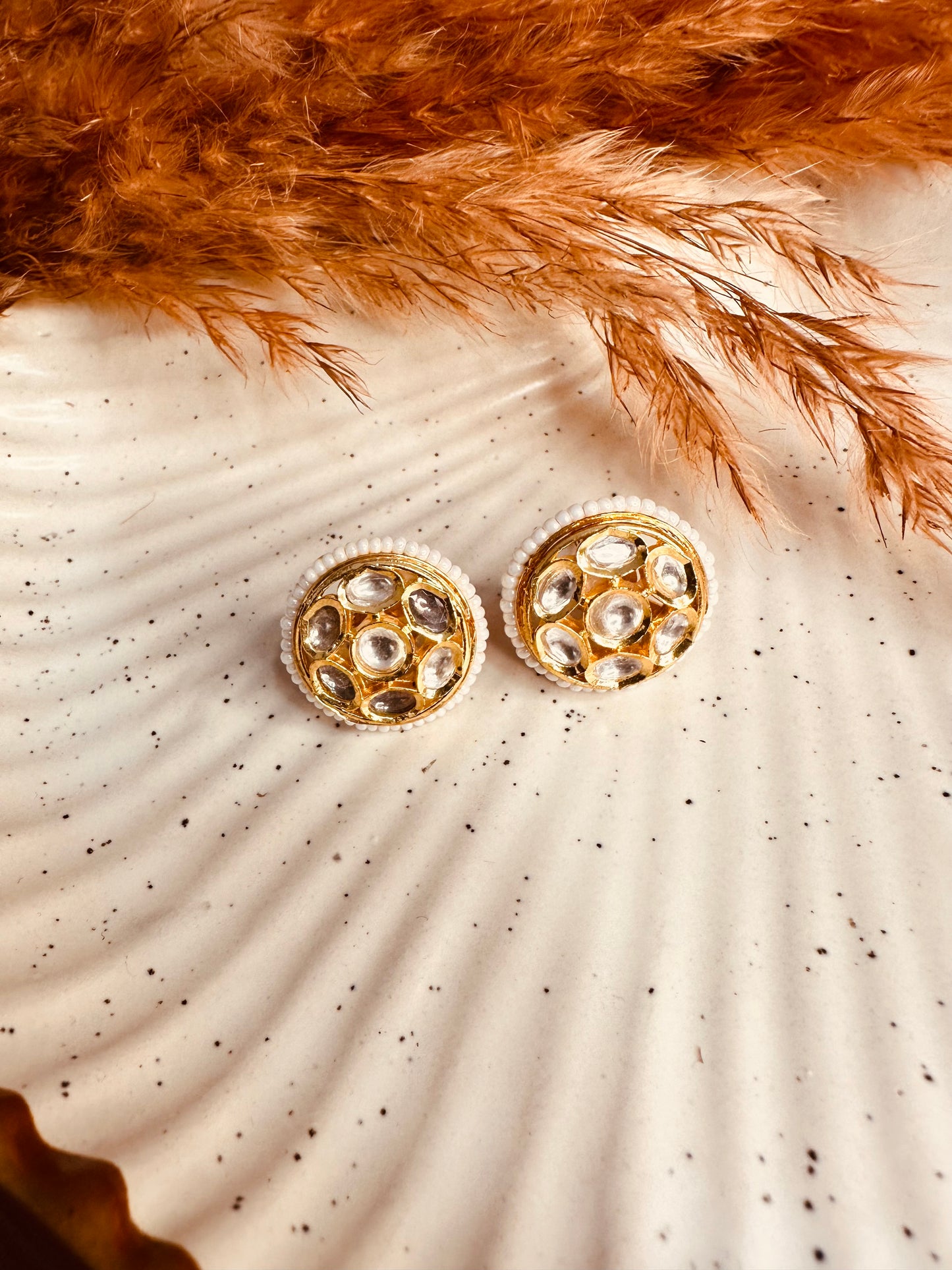 HeyBae Kundan & Pearl Big Stud Earrings – Gold Plated