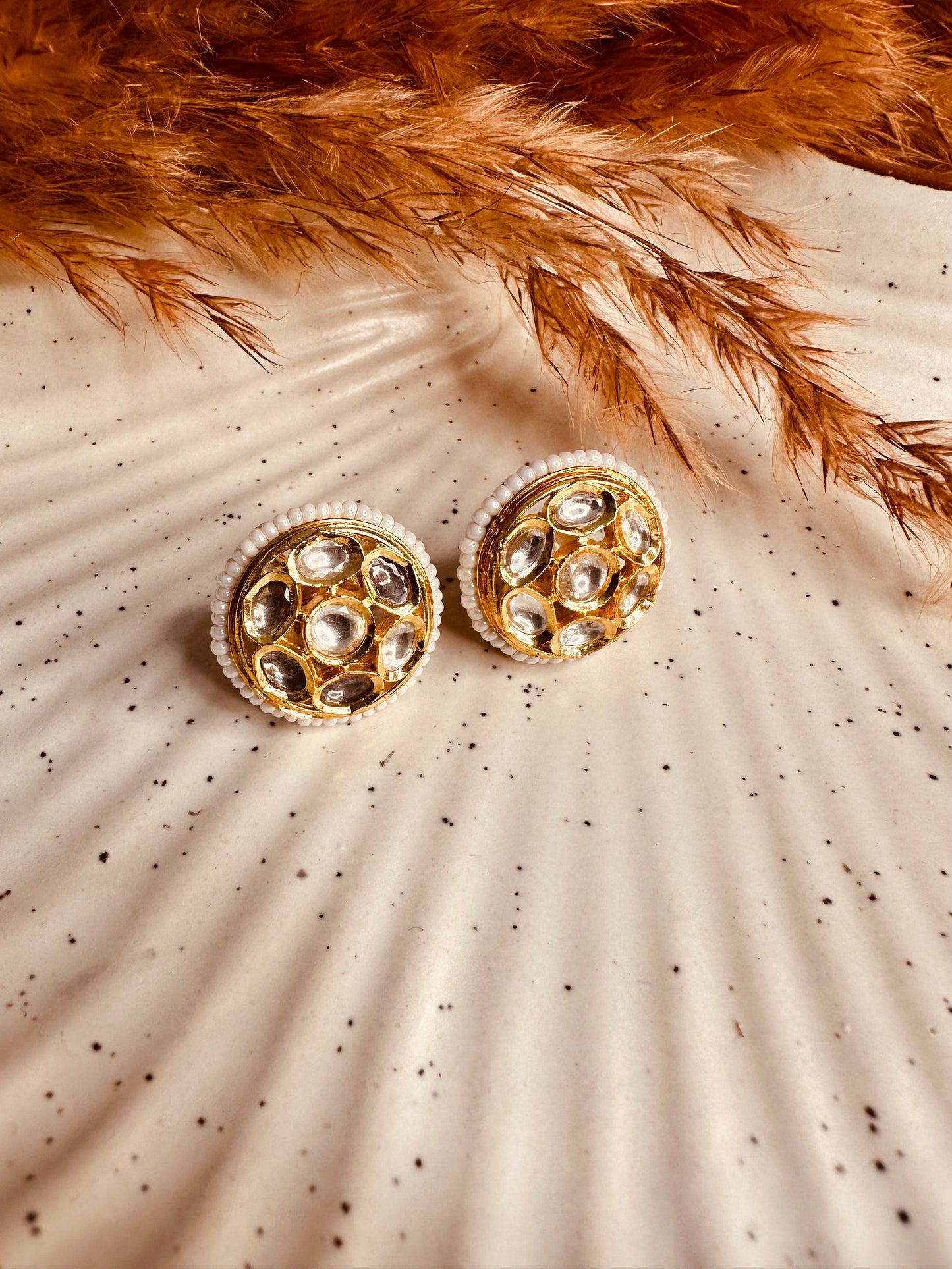 HeyBae Kundan & Pearl Big Stud Earrings – Gold Plated