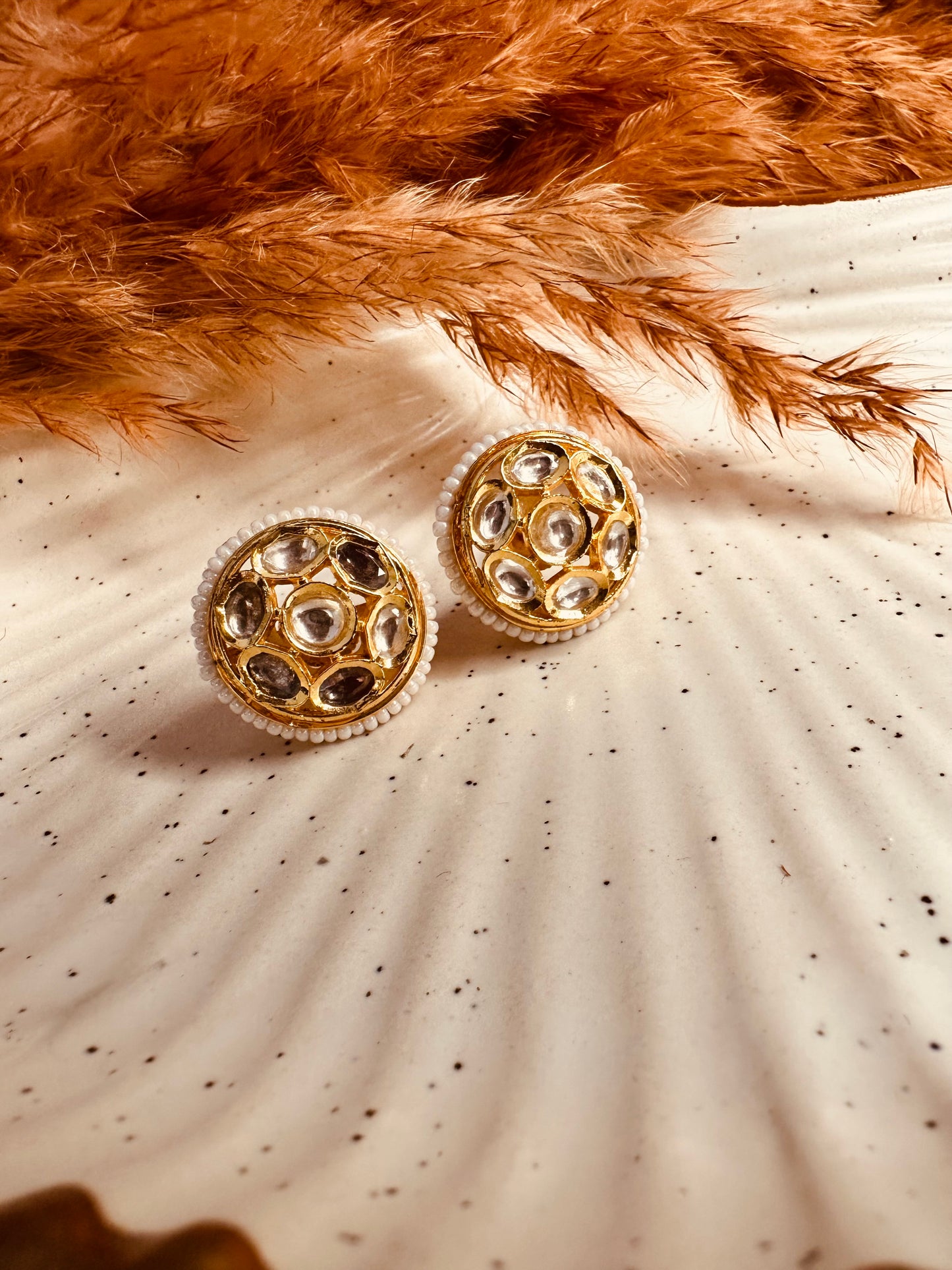 HeyBae Kundan & Pearl Big Stud Earrings – Gold Plated