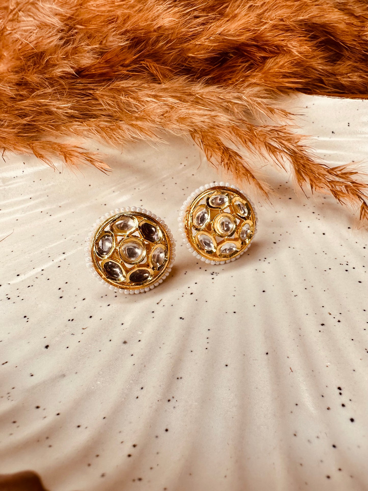 HeyBae Kundan & Pearl Big Stud Earrings – Gold Plated