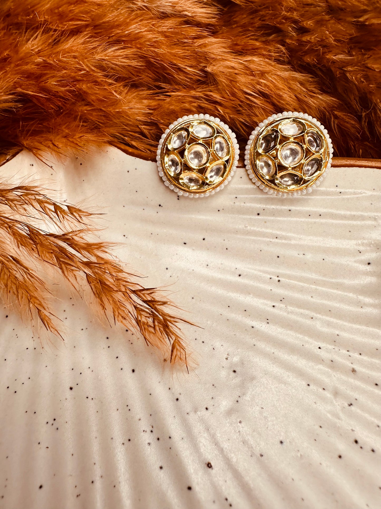 HeyBae Kundan & Pearl Big Stud Earrings – Gold Plated