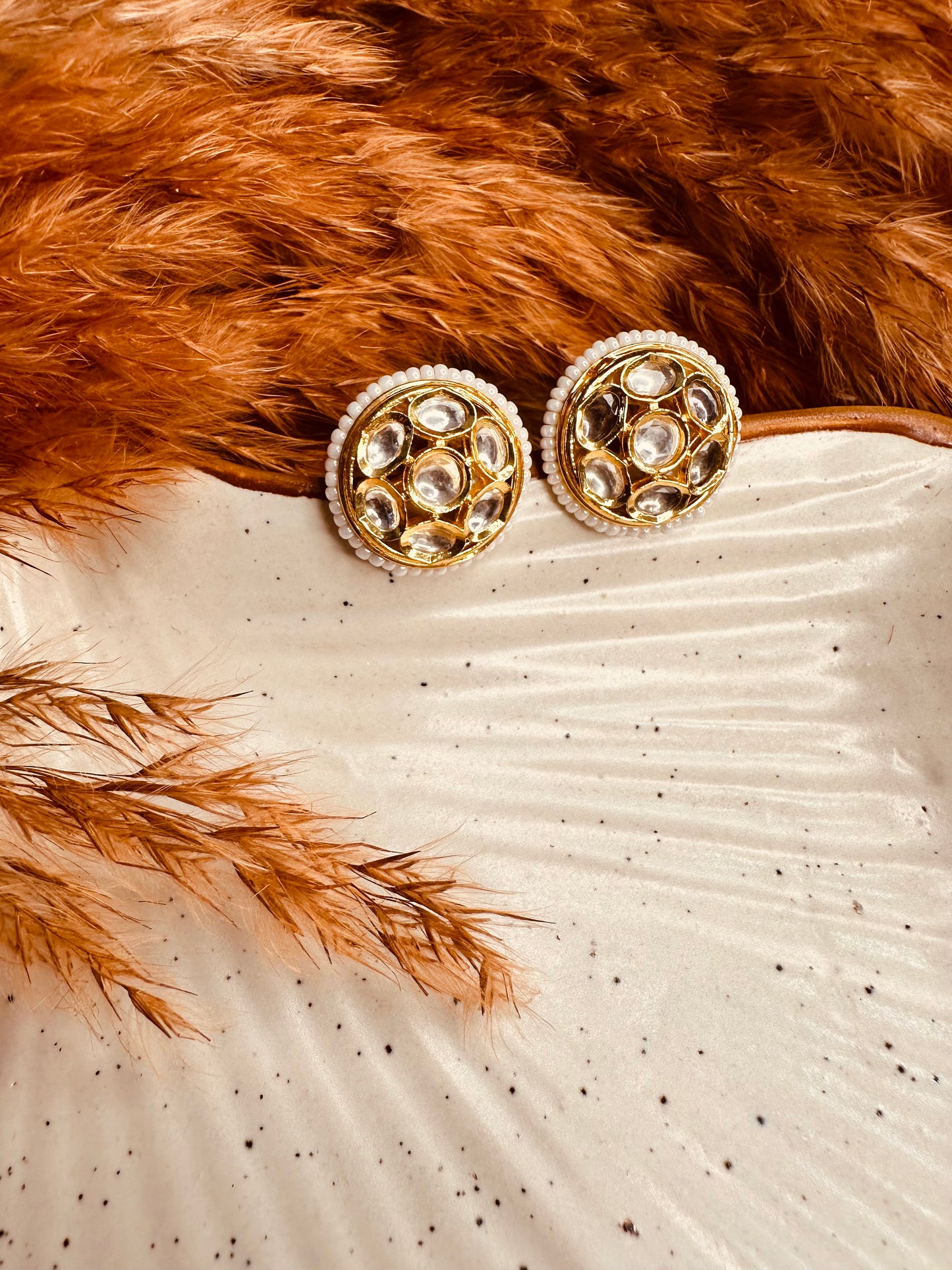 HeyBae Kundan & Pearl Big Stud Earrings – Gold Plated