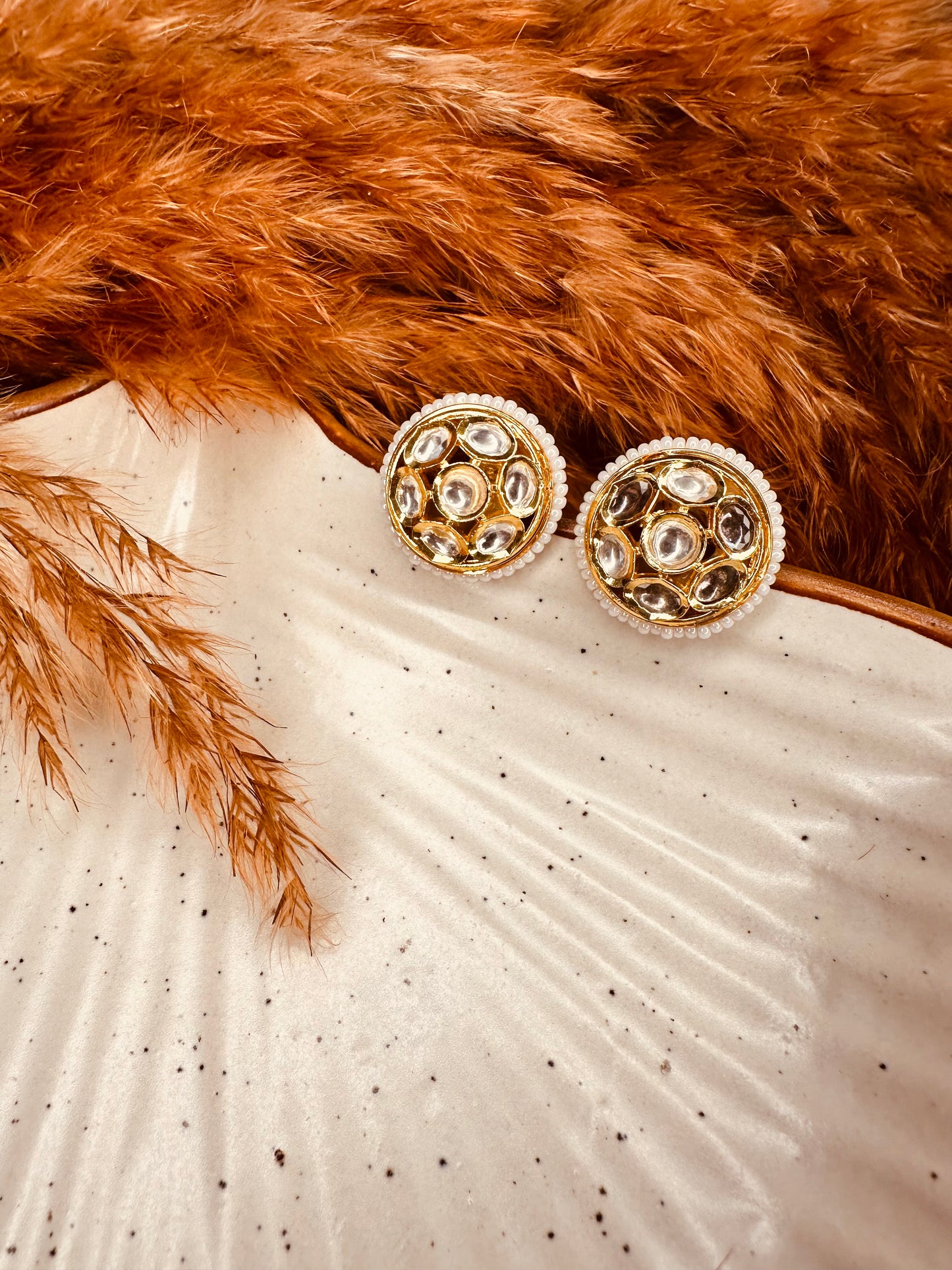 HeyBae Kundan & Pearl Big Stud Earrings – Gold Plated