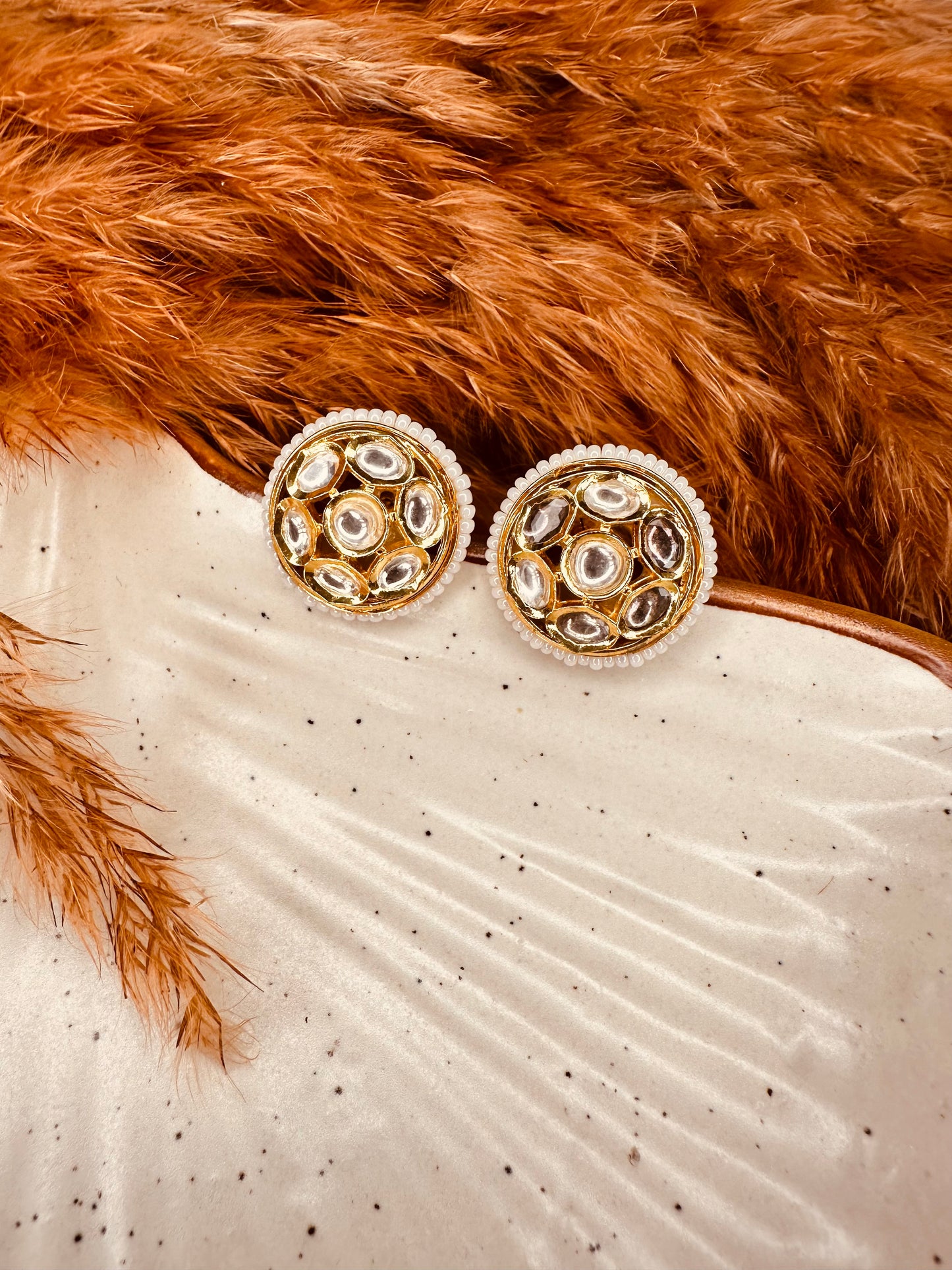 HeyBae Kundan & Pearl Big Stud Earrings – Gold Plated