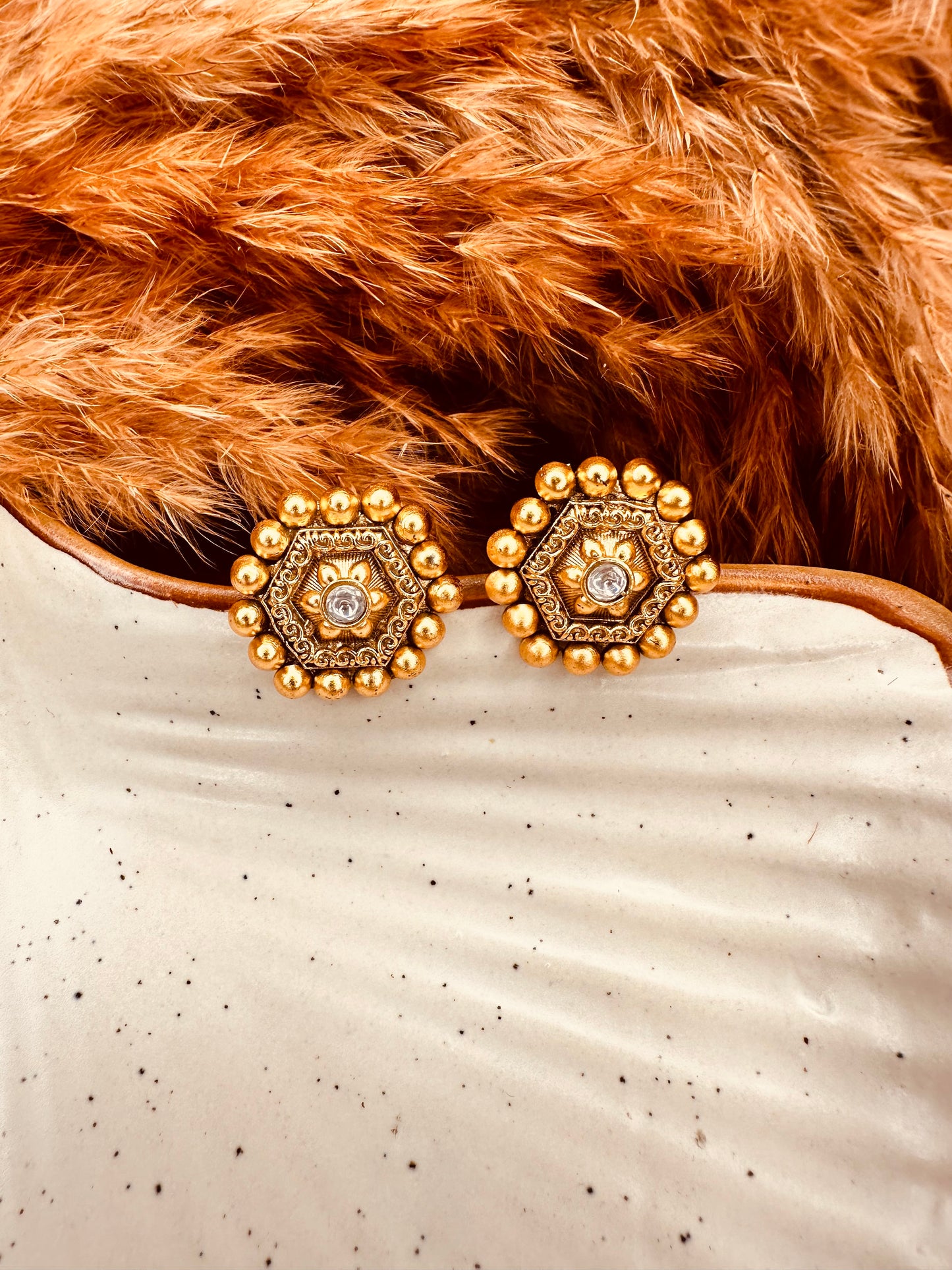 HeyBae Ethnic Kundan Big Stud Earrings – Gold Plated