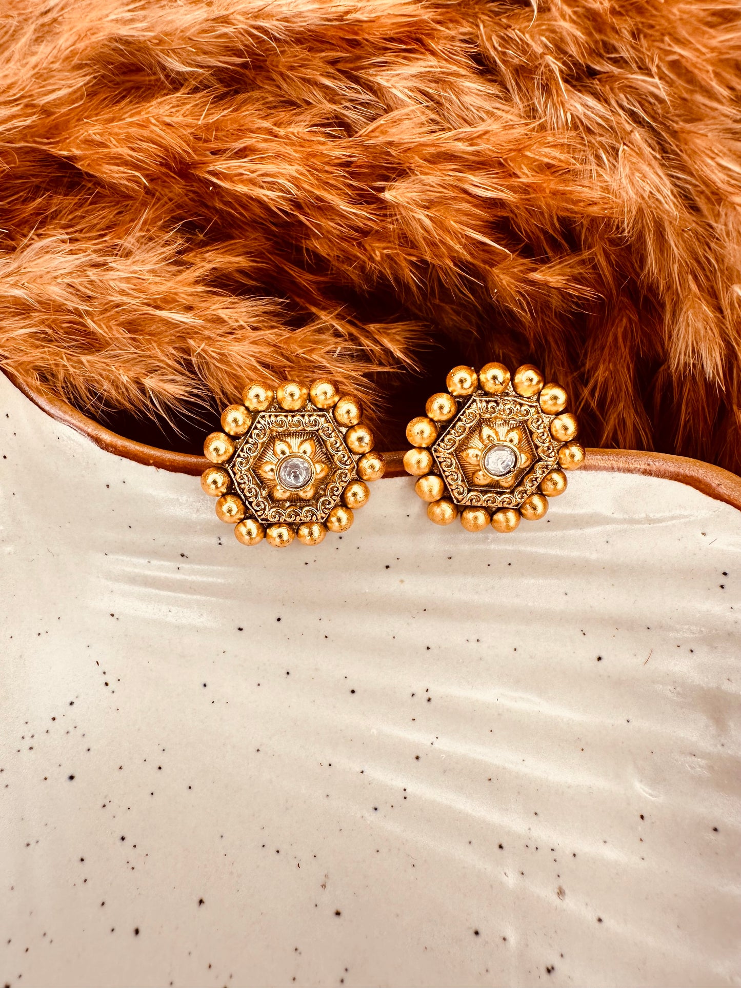 HeyBae Ethnic Kundan Big Stud Earrings – Gold Plated