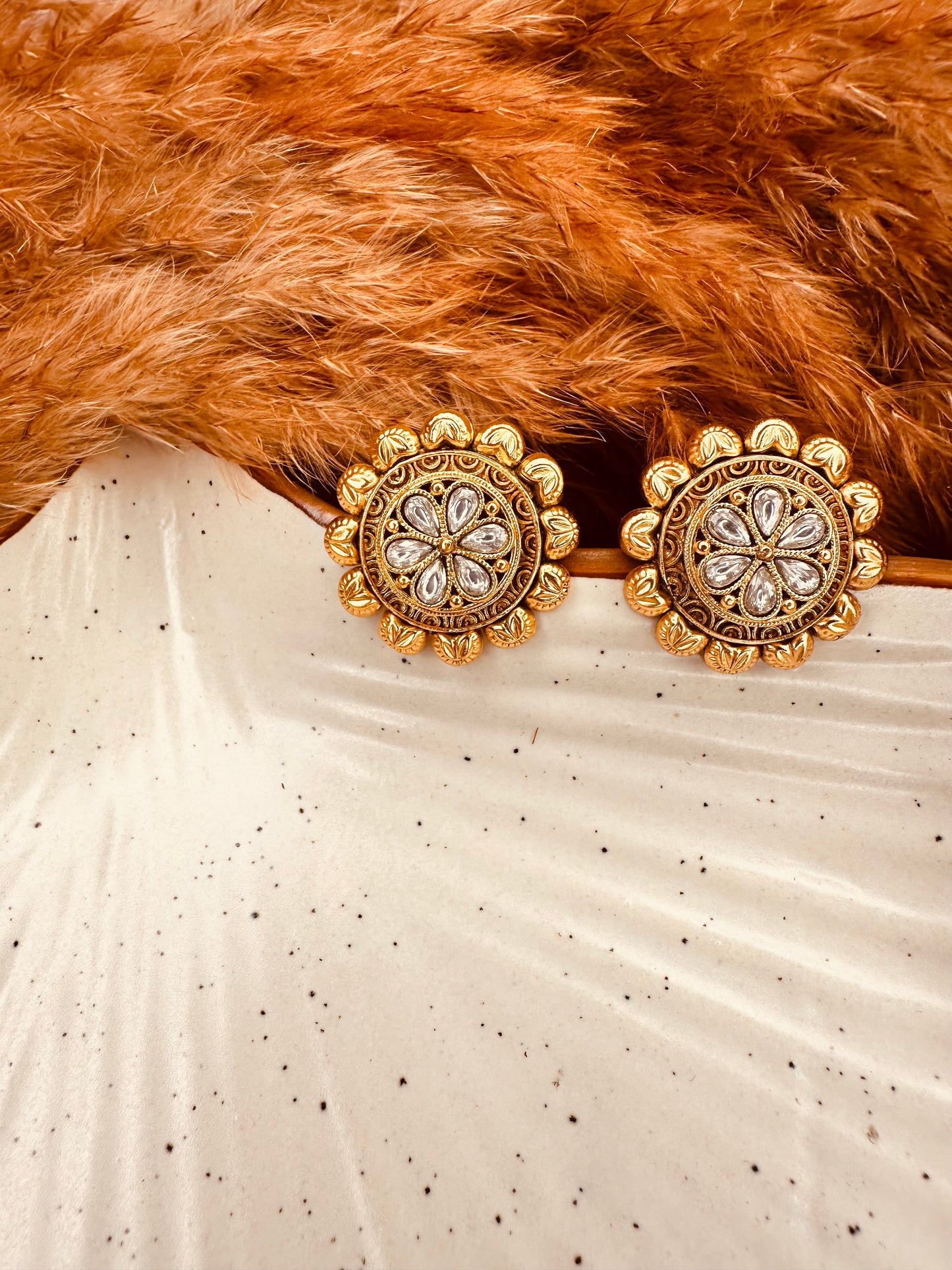 HeyBae Gold Plated Kundan Chandbali Stud Earrings