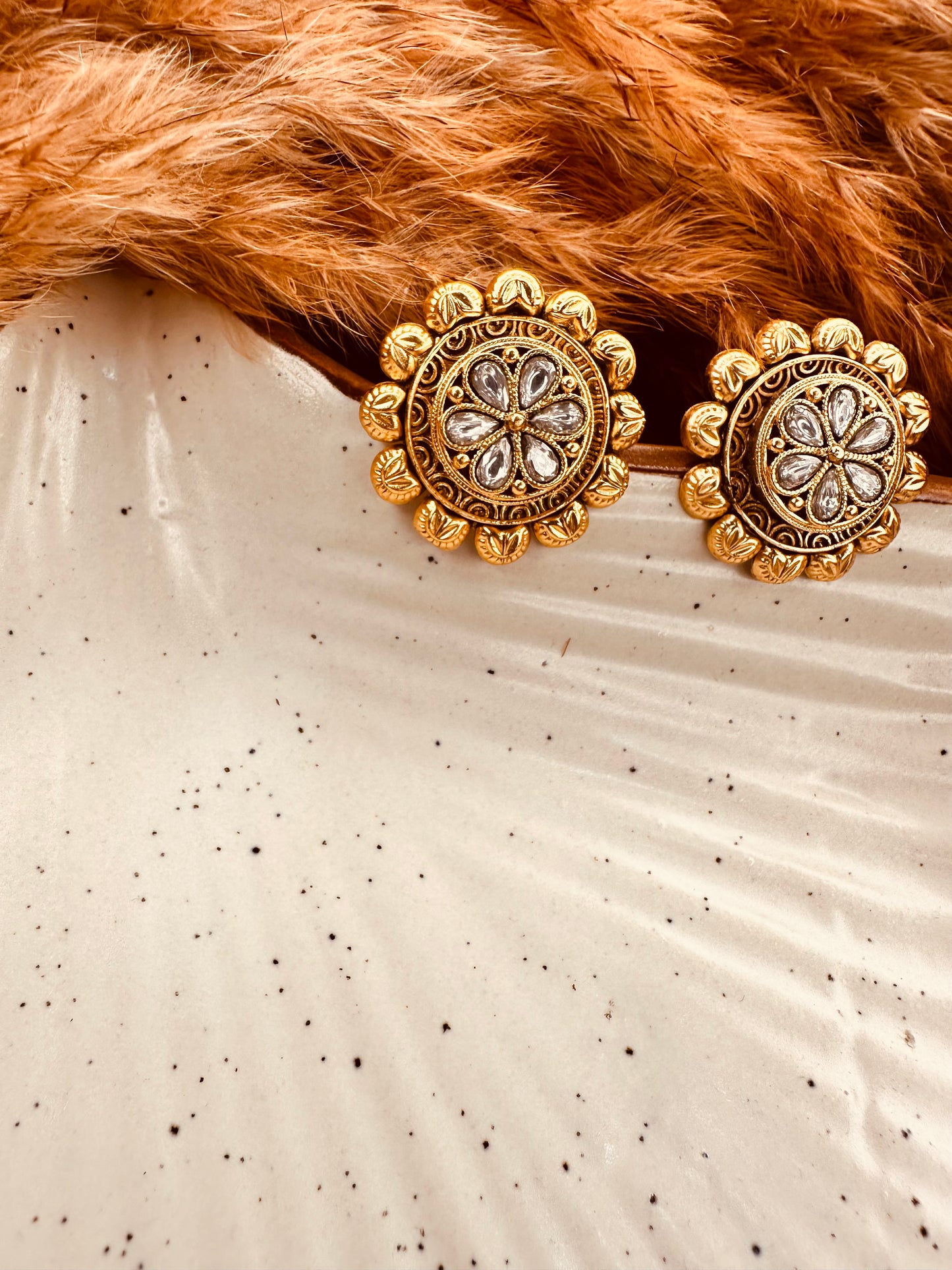 HeyBae Gold Plated Kundan Chandbali Stud Earrings