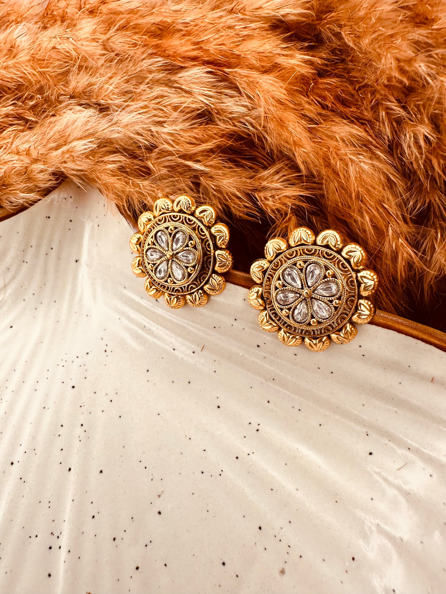 HeyBae Gold Plated Kundan Chandbali Stud Earrings