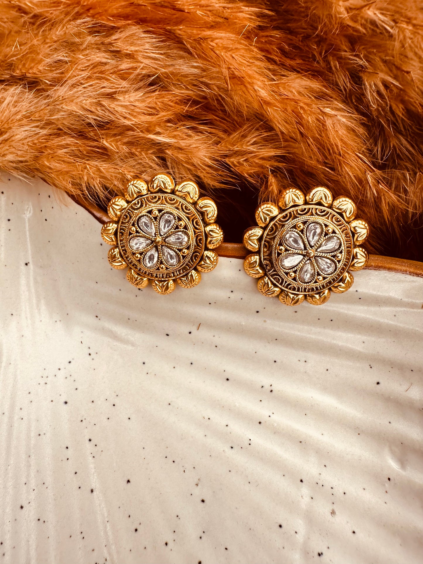 HeyBae Gold Plated Kundan Chandbali Stud Earrings