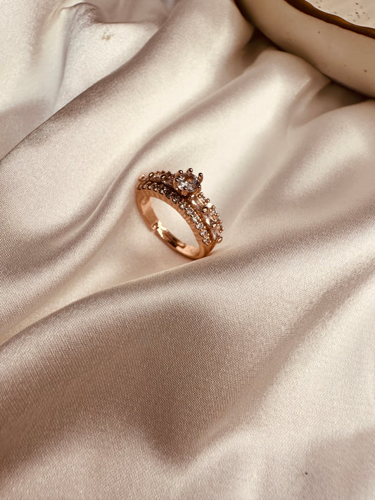 Rose Gold Solitaire Ring – Adjustable AD Studded Design