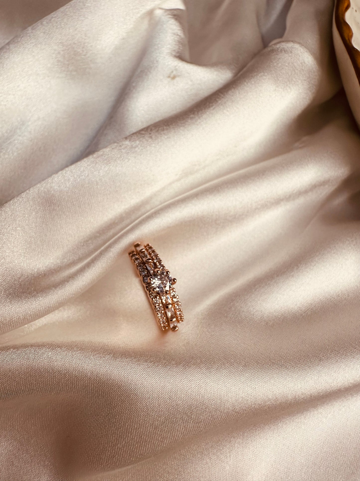Rose Gold Solitaire Ring – Adjustable AD Studded Design